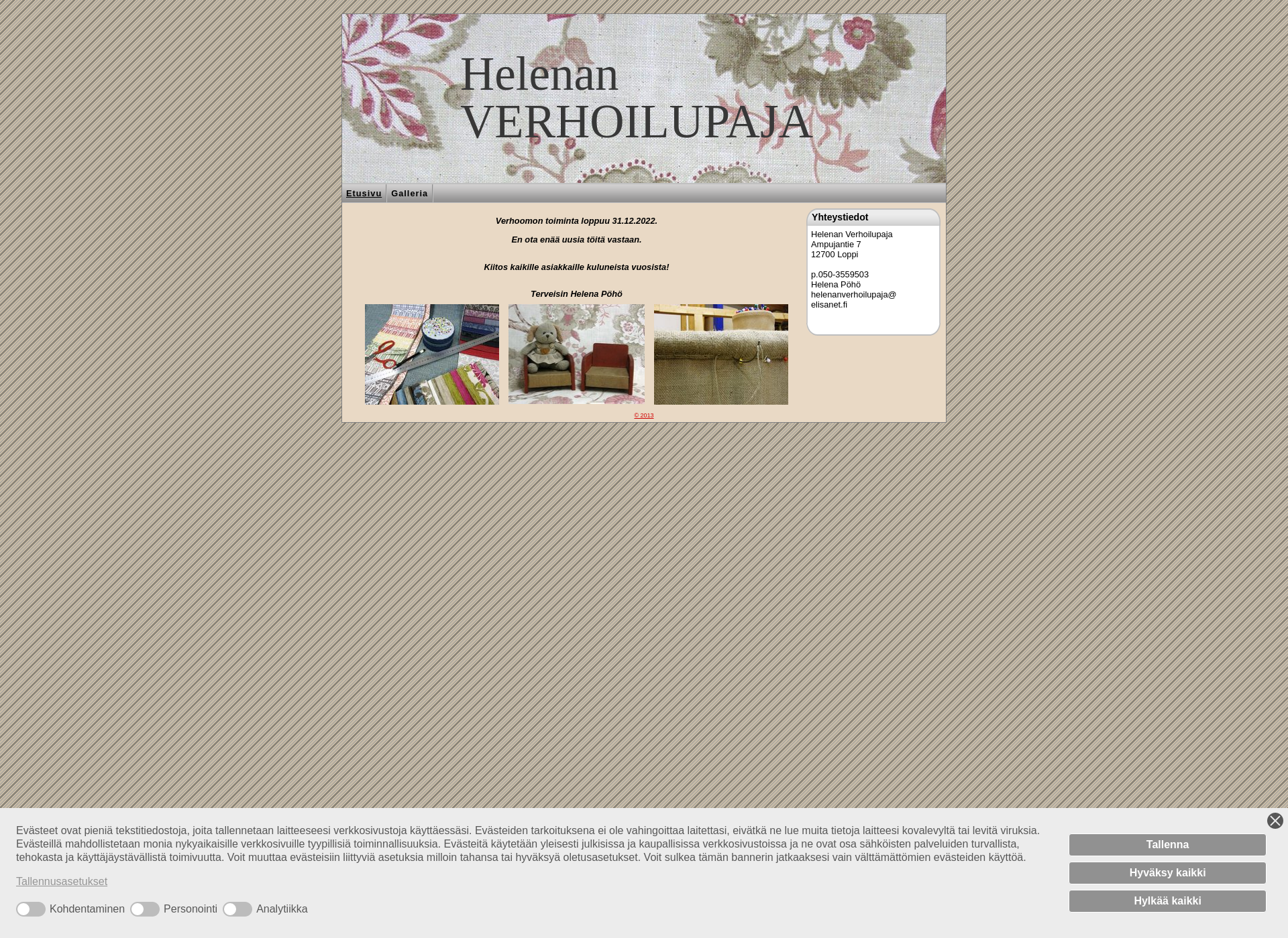 Screenshot for helenanverhoilupaja.fi