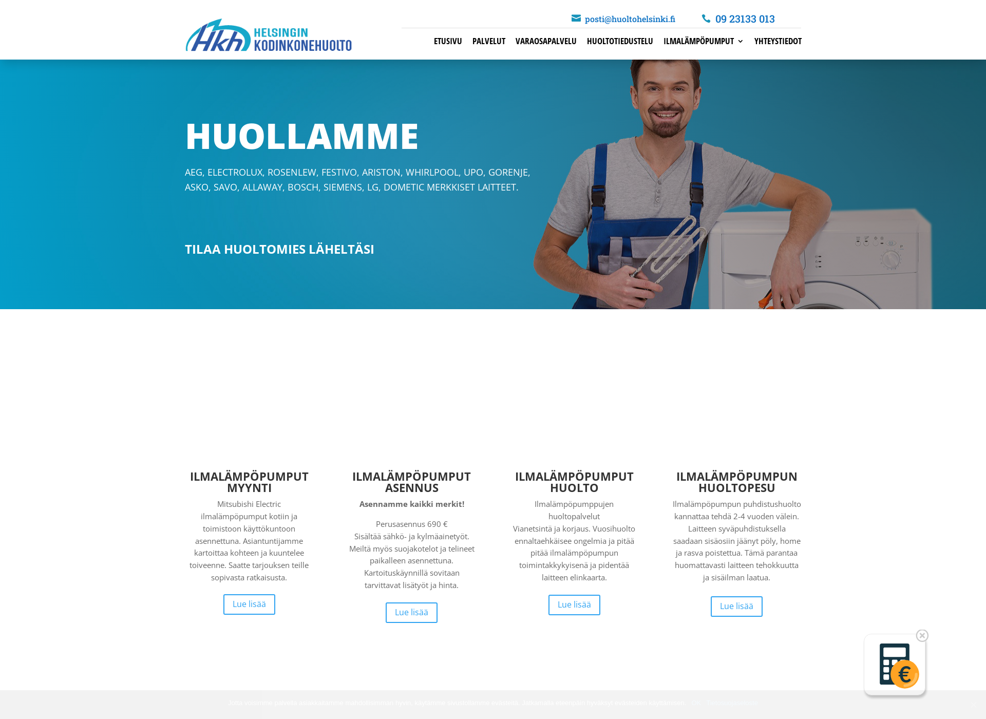 Skärmdump för helsinginkodinkonehuolto.fi