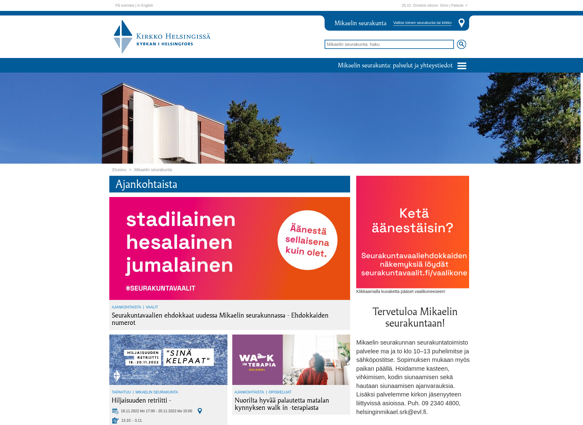 Screenshot for helsinginmikaelinseurakunta.fi