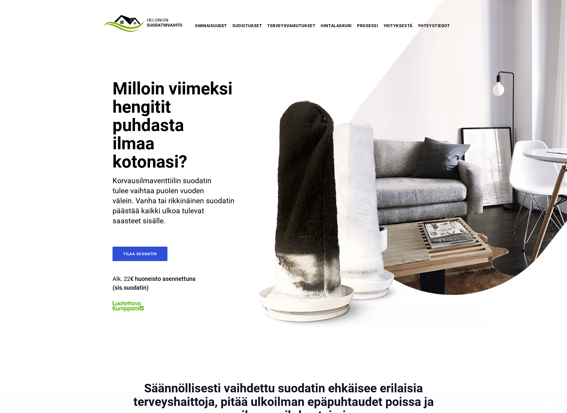 Skärmdump för helsinginsuodatinvaihto.fi