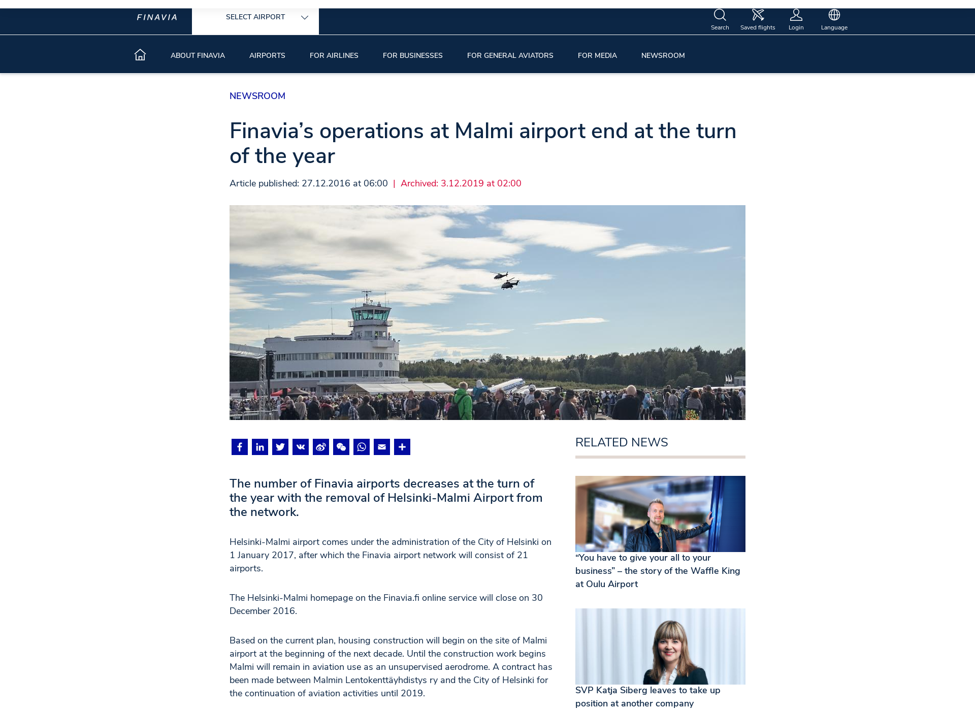 Skärmdump för helsinki-malmiairport.fi