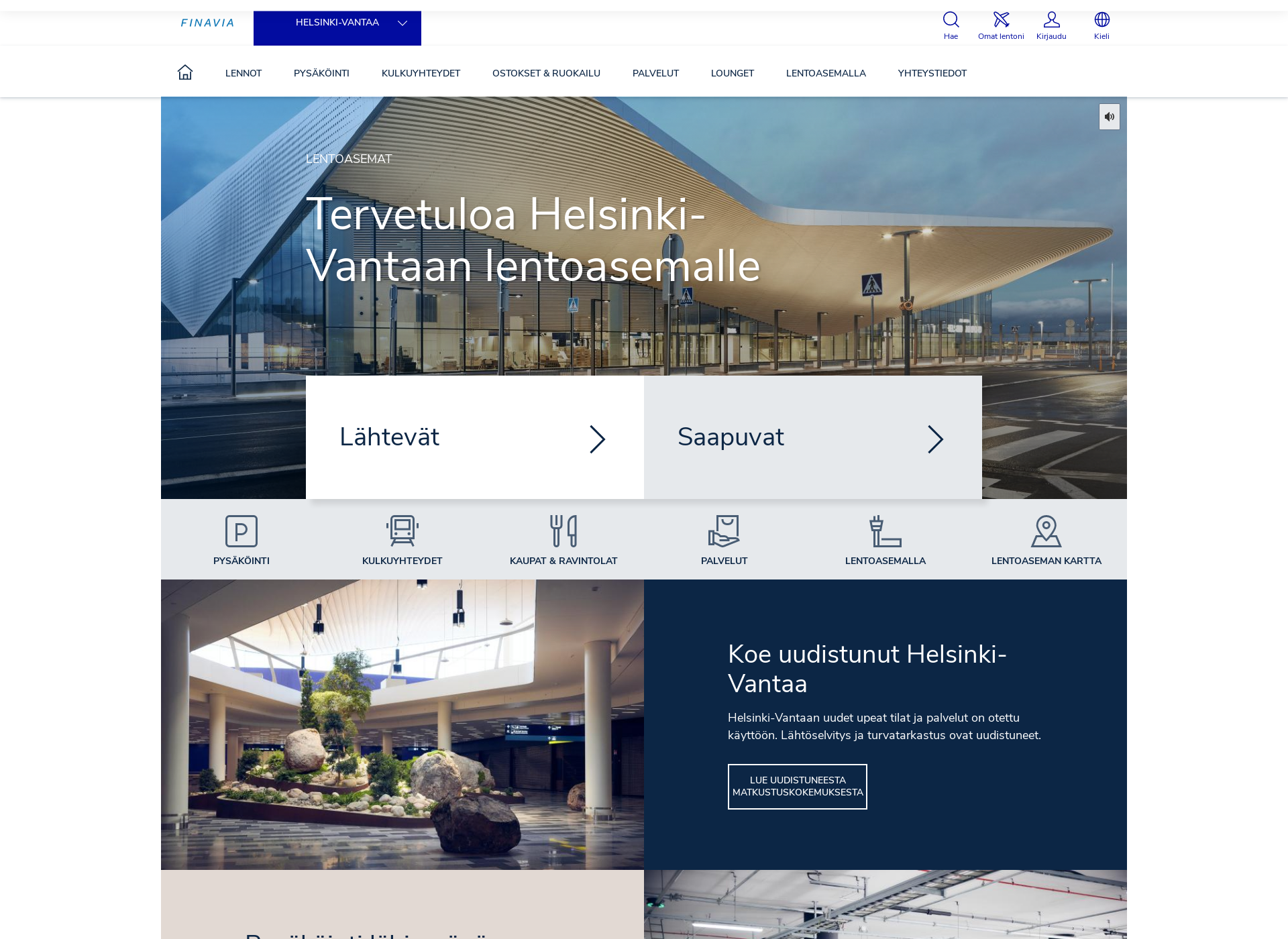 Screenshot for helsinki-vantaa.fi