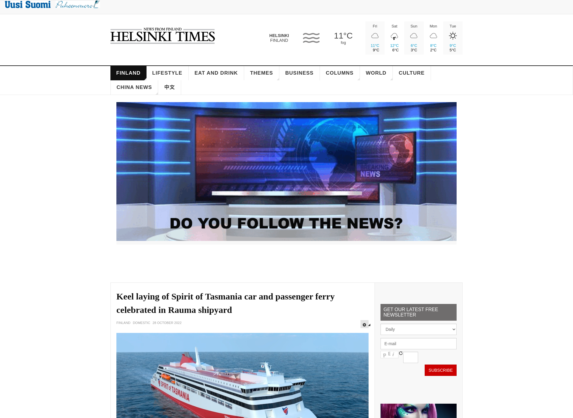 Screenshot for helsinkitimes.fi