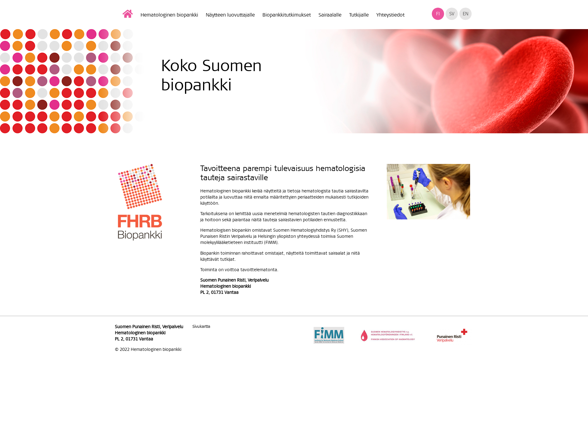 Skärmdump för hematologinenbiopankki.fi