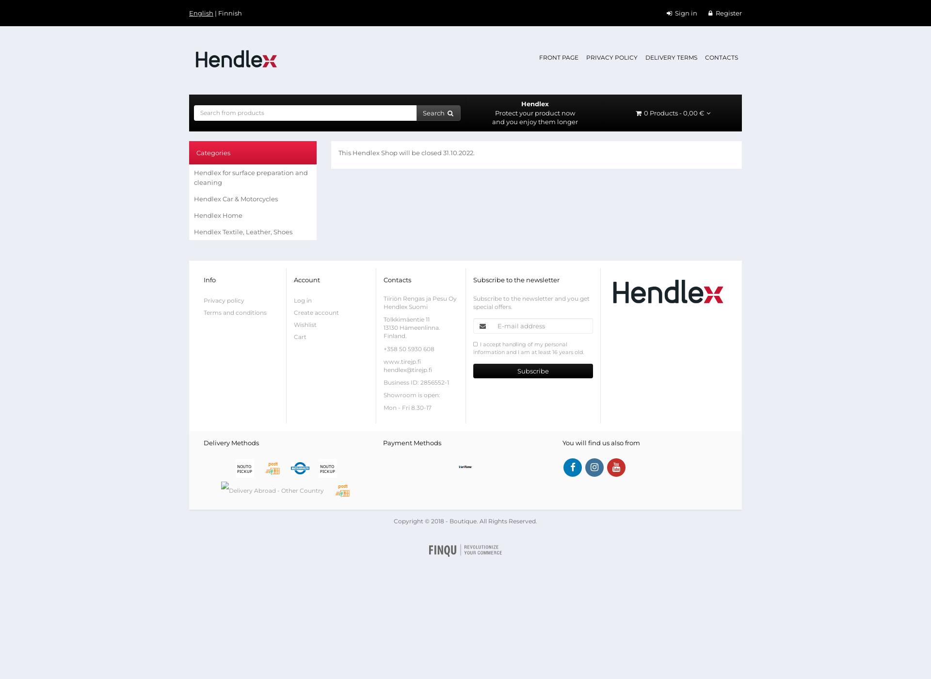 Skärmdump för hendlex.fi