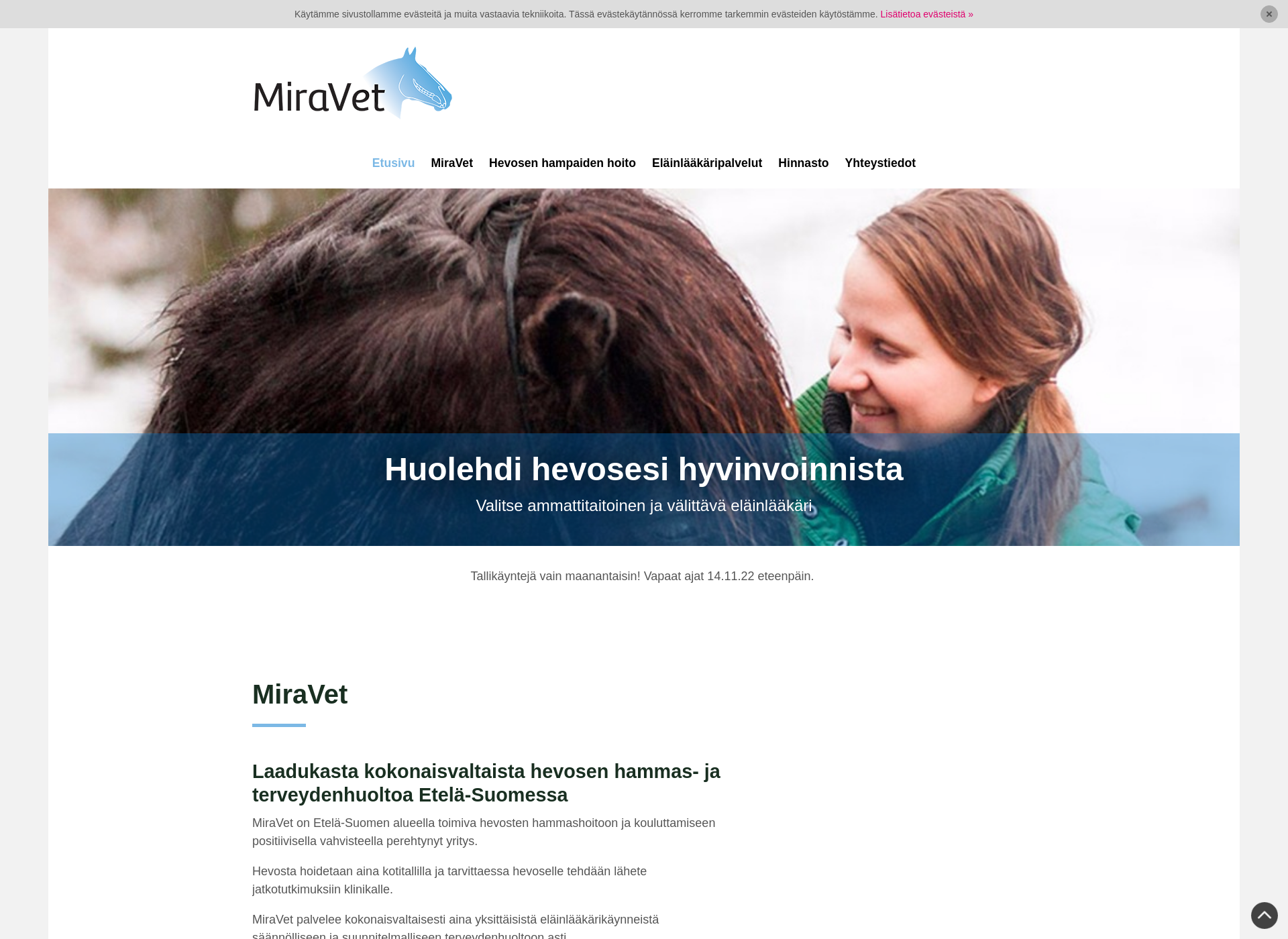 Skärmdump för hevosenhammashoito.fi