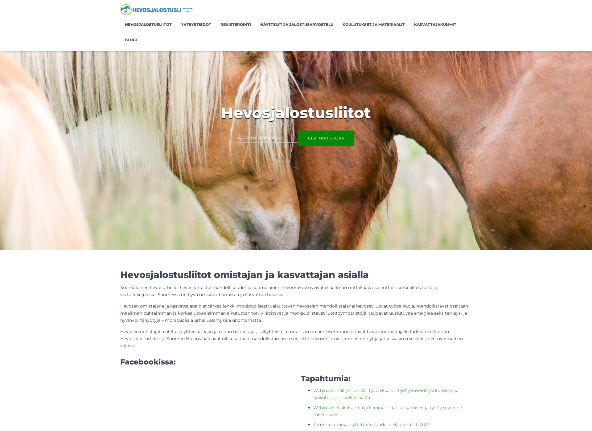 Skärmdump för hevoskasvattajat.fi