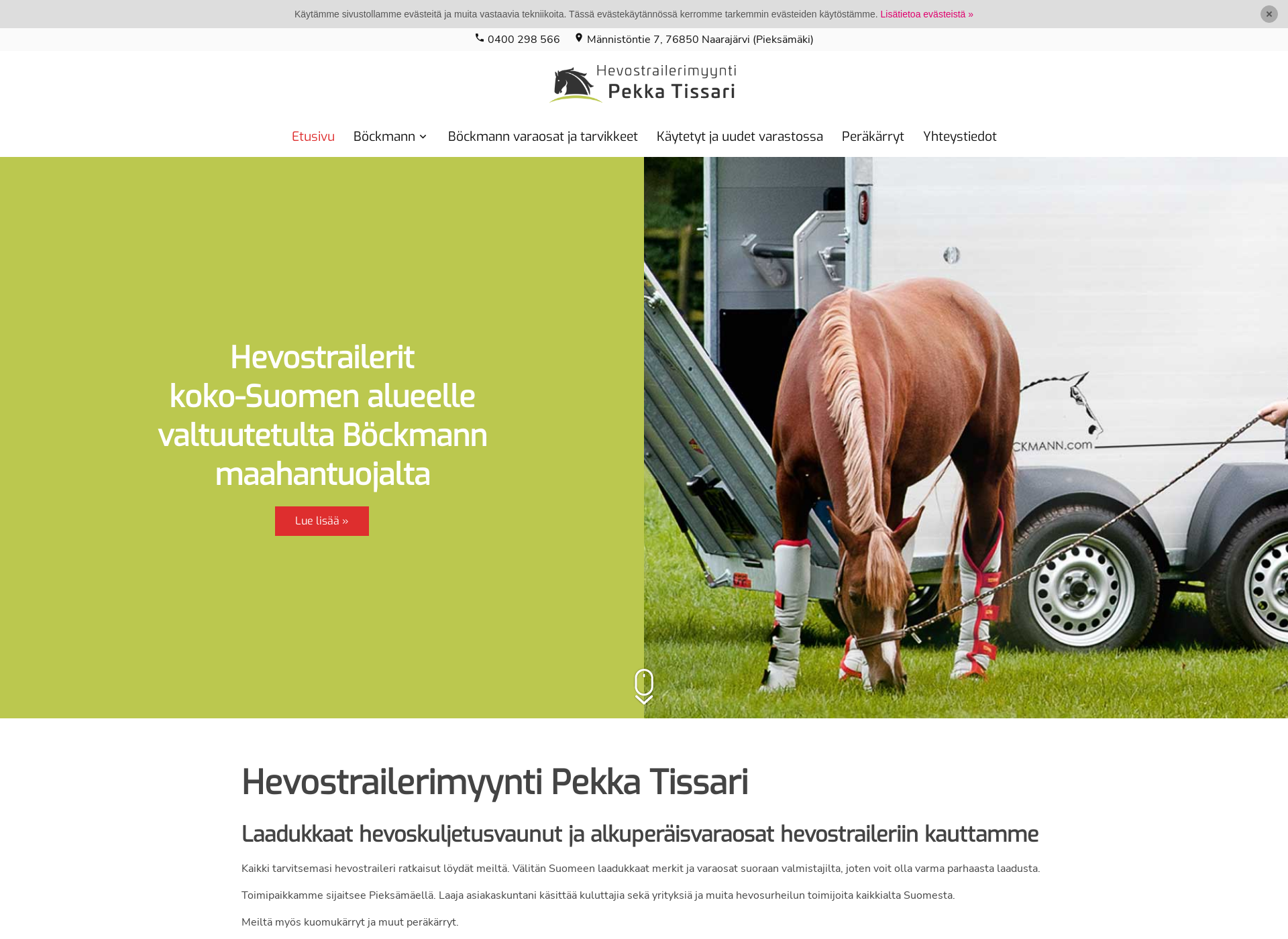 Skärmdump för hevoskuljetusvaunu.fi