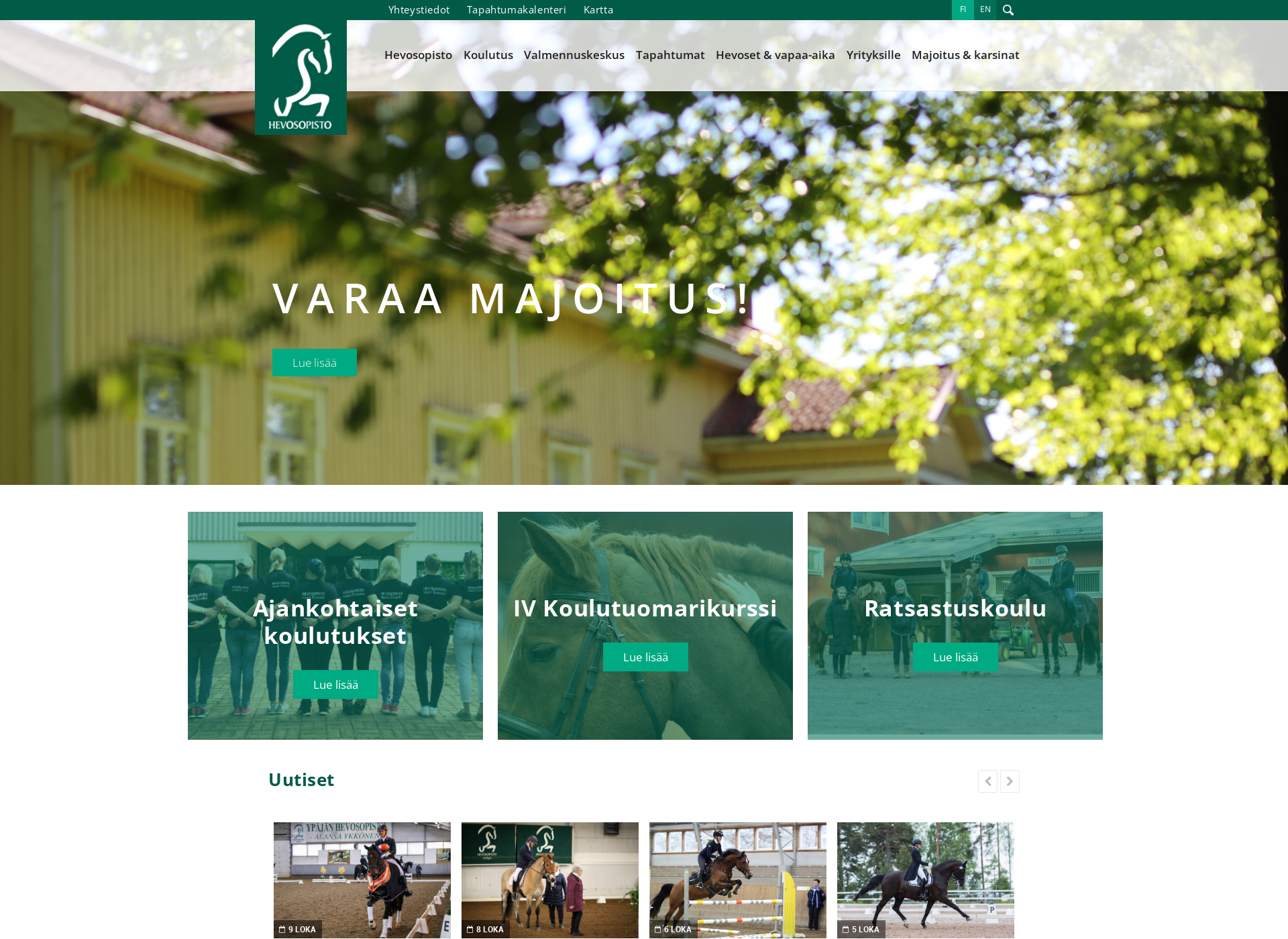 Skärmdump för hevosopisto.fi