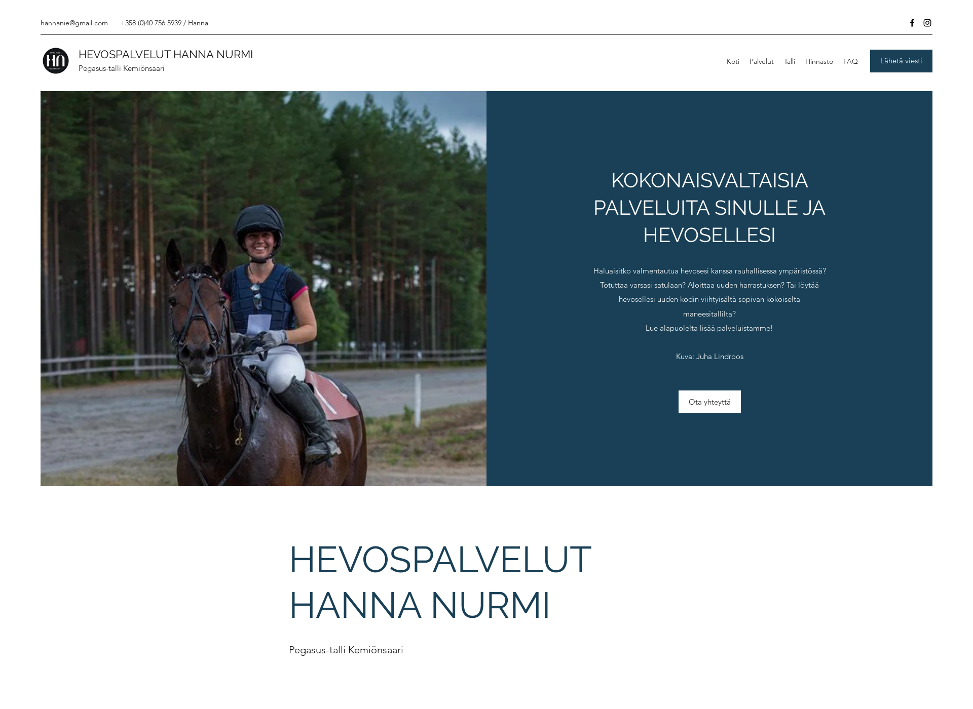 Skärmdump för hevospalvelut.fi