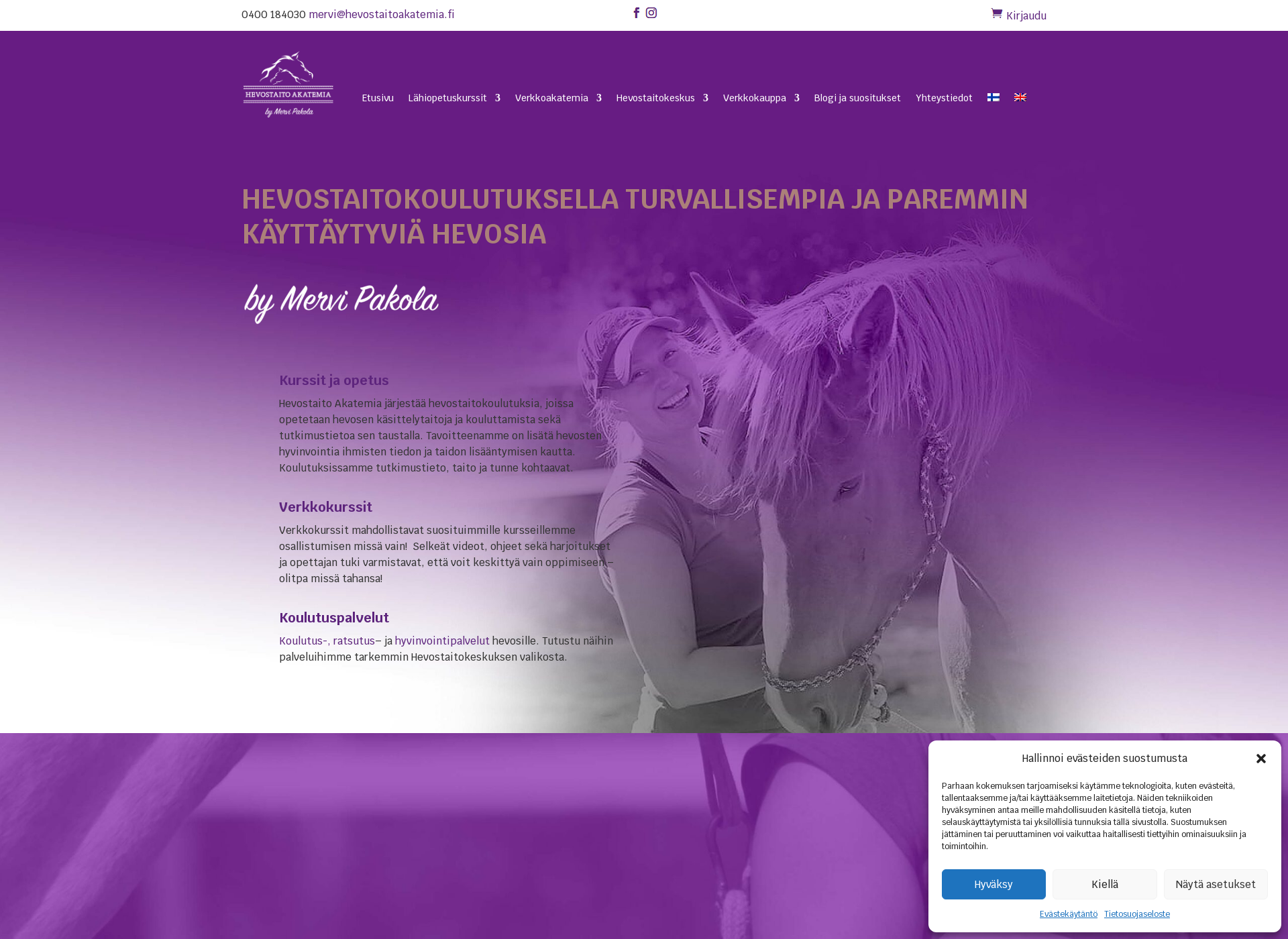 Skärmdump för hevostaitoakatemia.fi