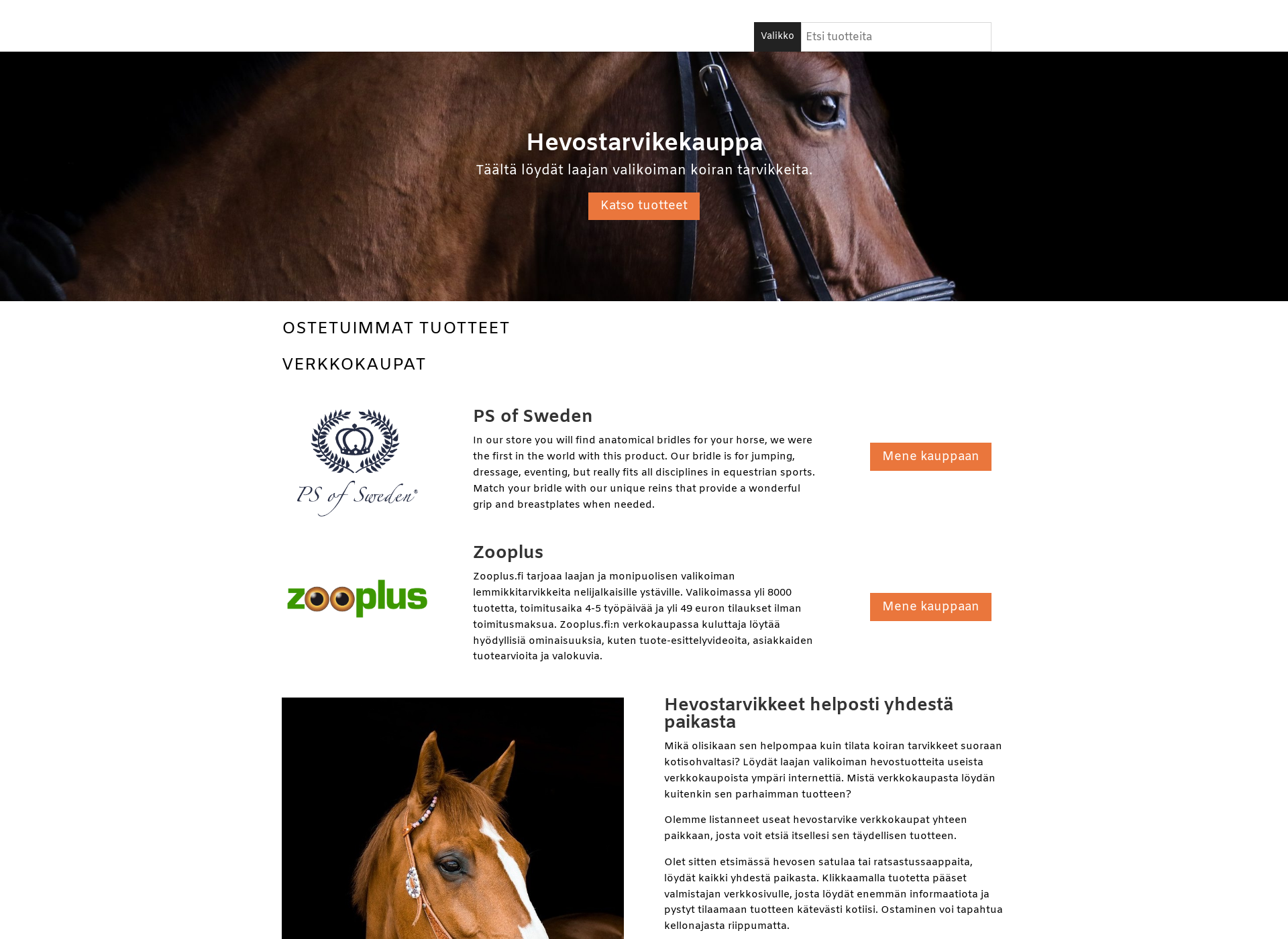 Skärmdump för hevostarvikekauppa.fi
