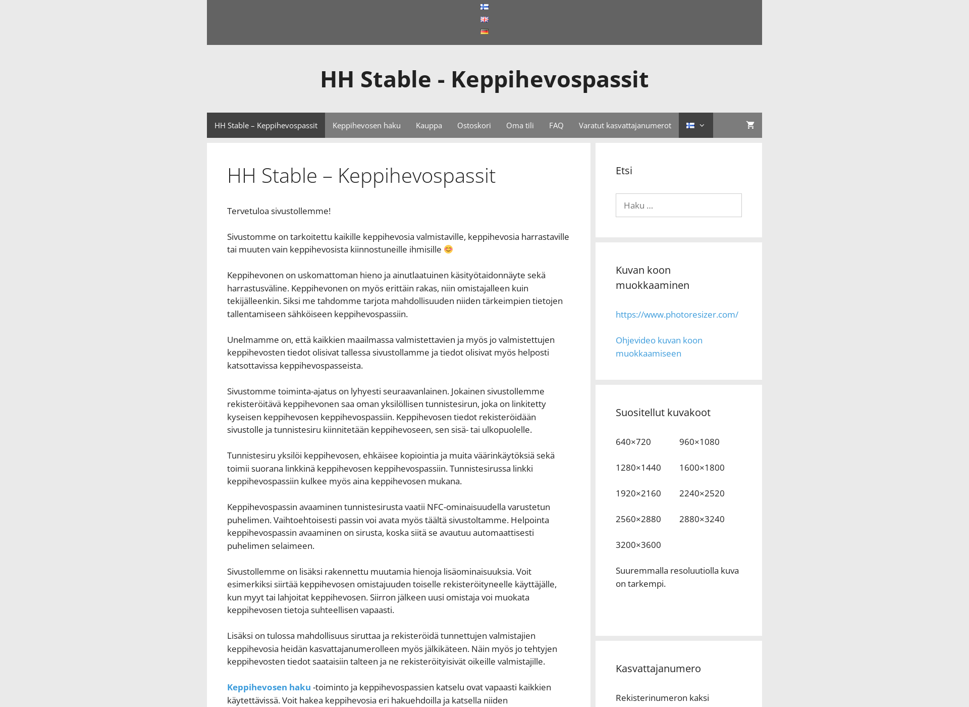 Skärmdump för hhstable.fi