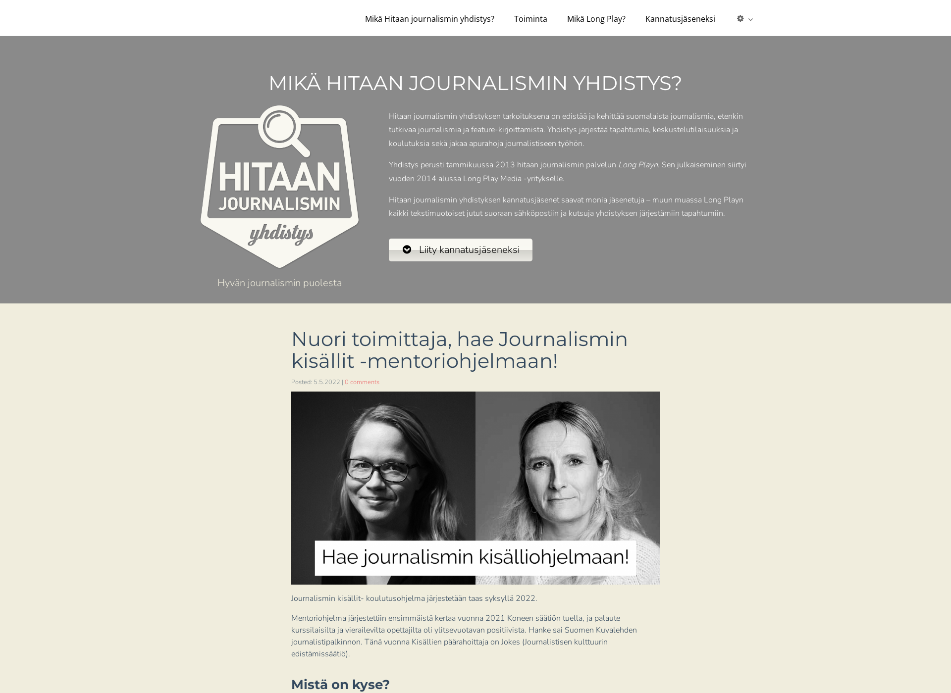Skärmdump för hidasjournalismi.fi