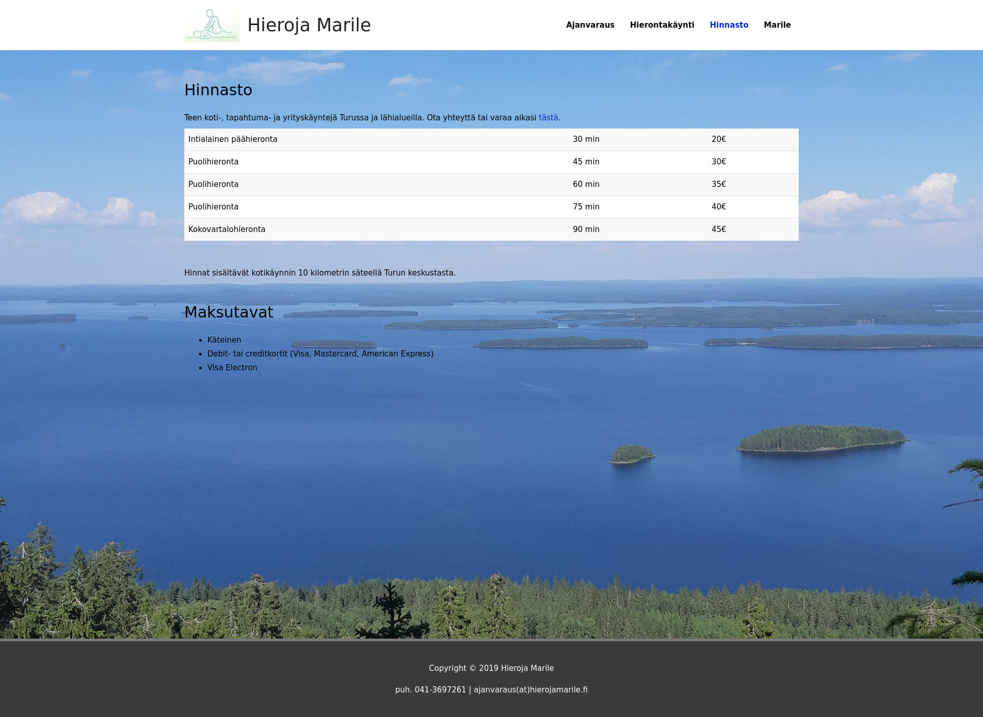 Skärmdump för hierojamarile.fi