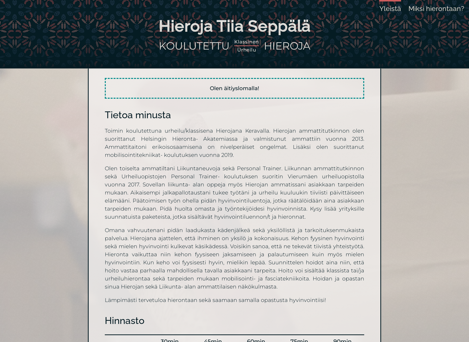 Skärmdump för hierojatiiaseppala.fi