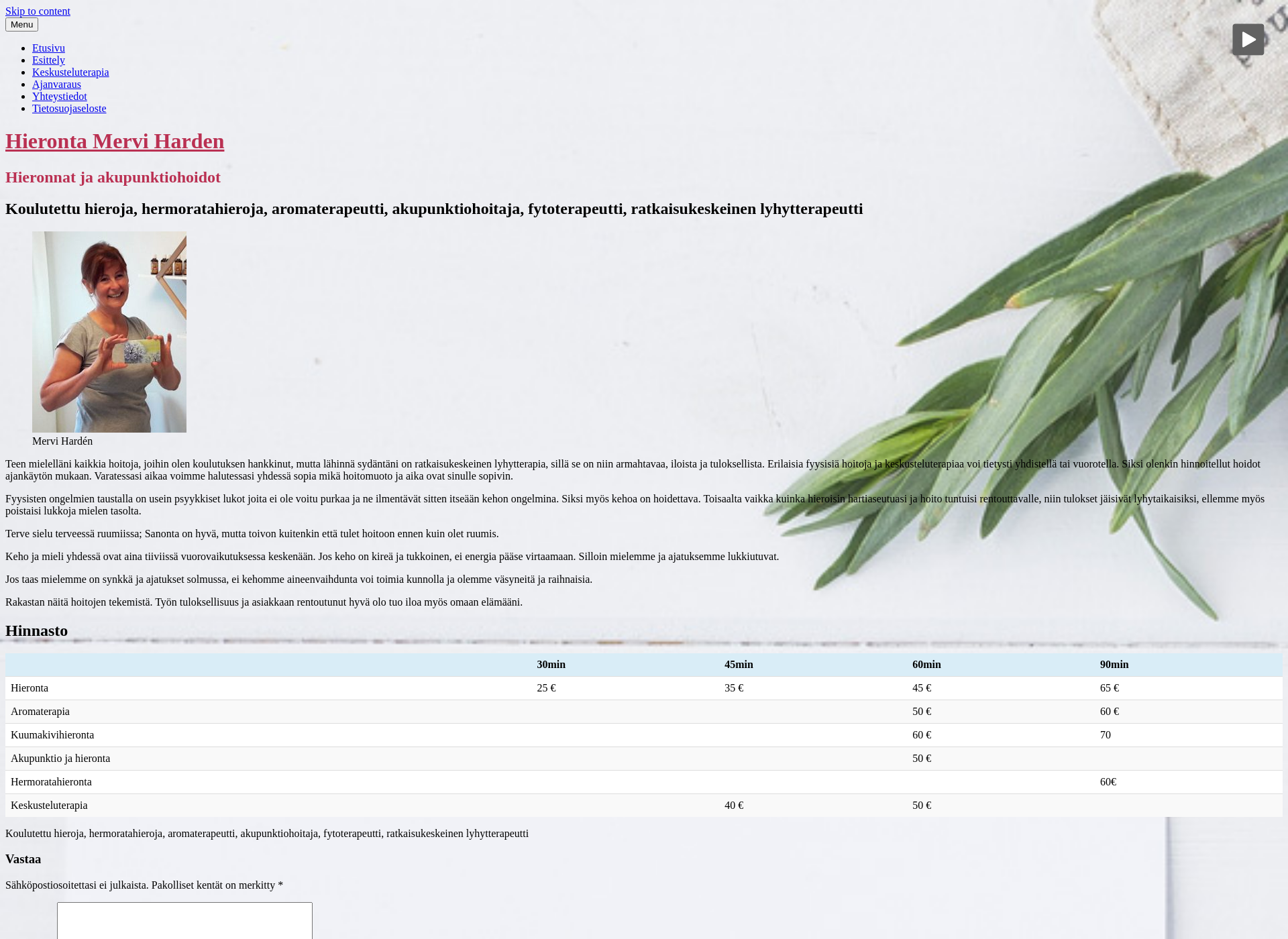 Screenshot for hierontamerviharden.fi