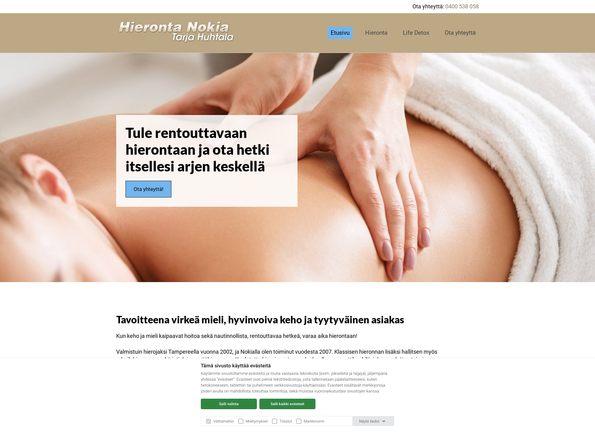 Näyttökuva hierontanokia.fi