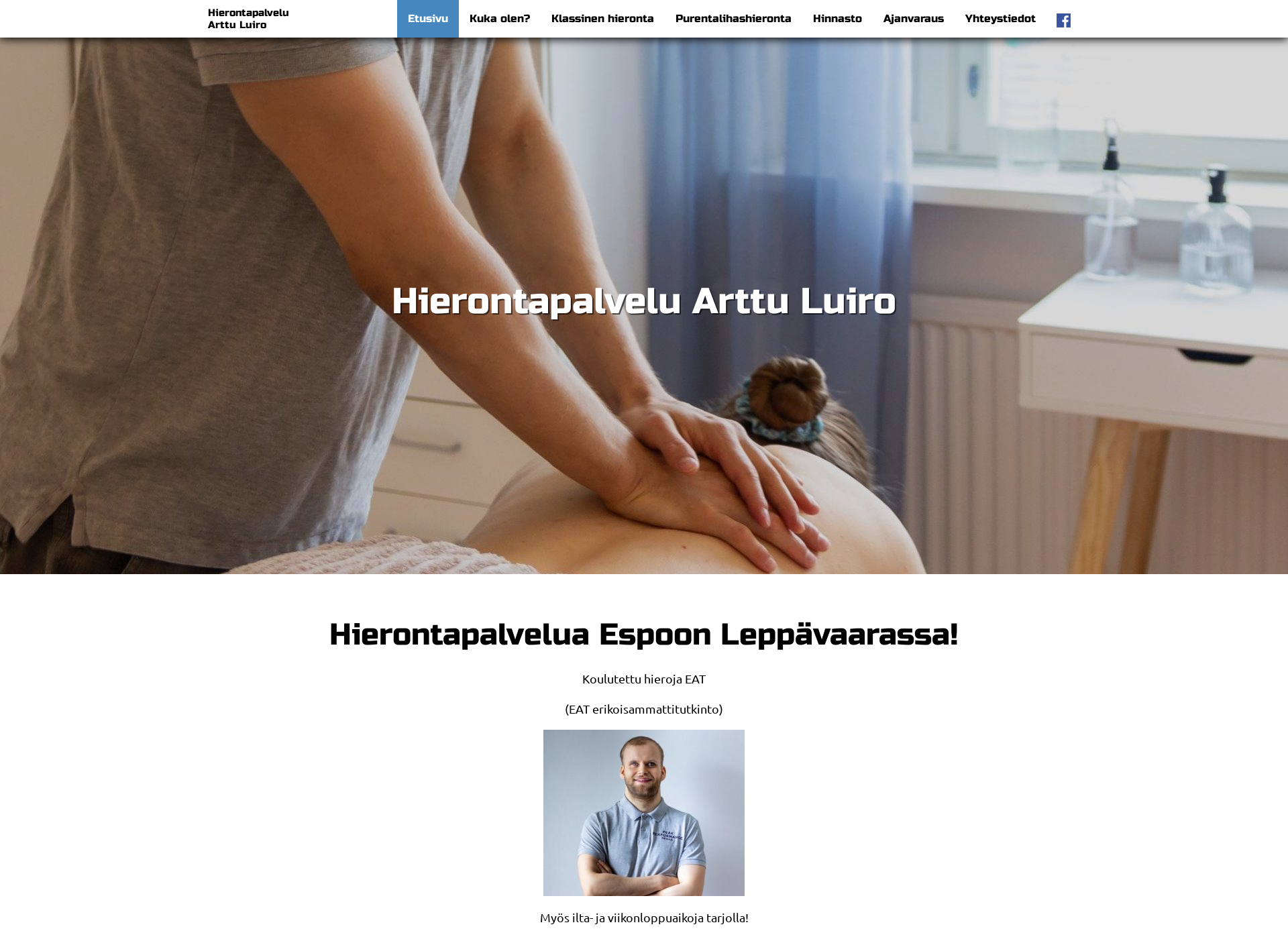 Skärmdump för hierontapalveluarttuluiro.fi