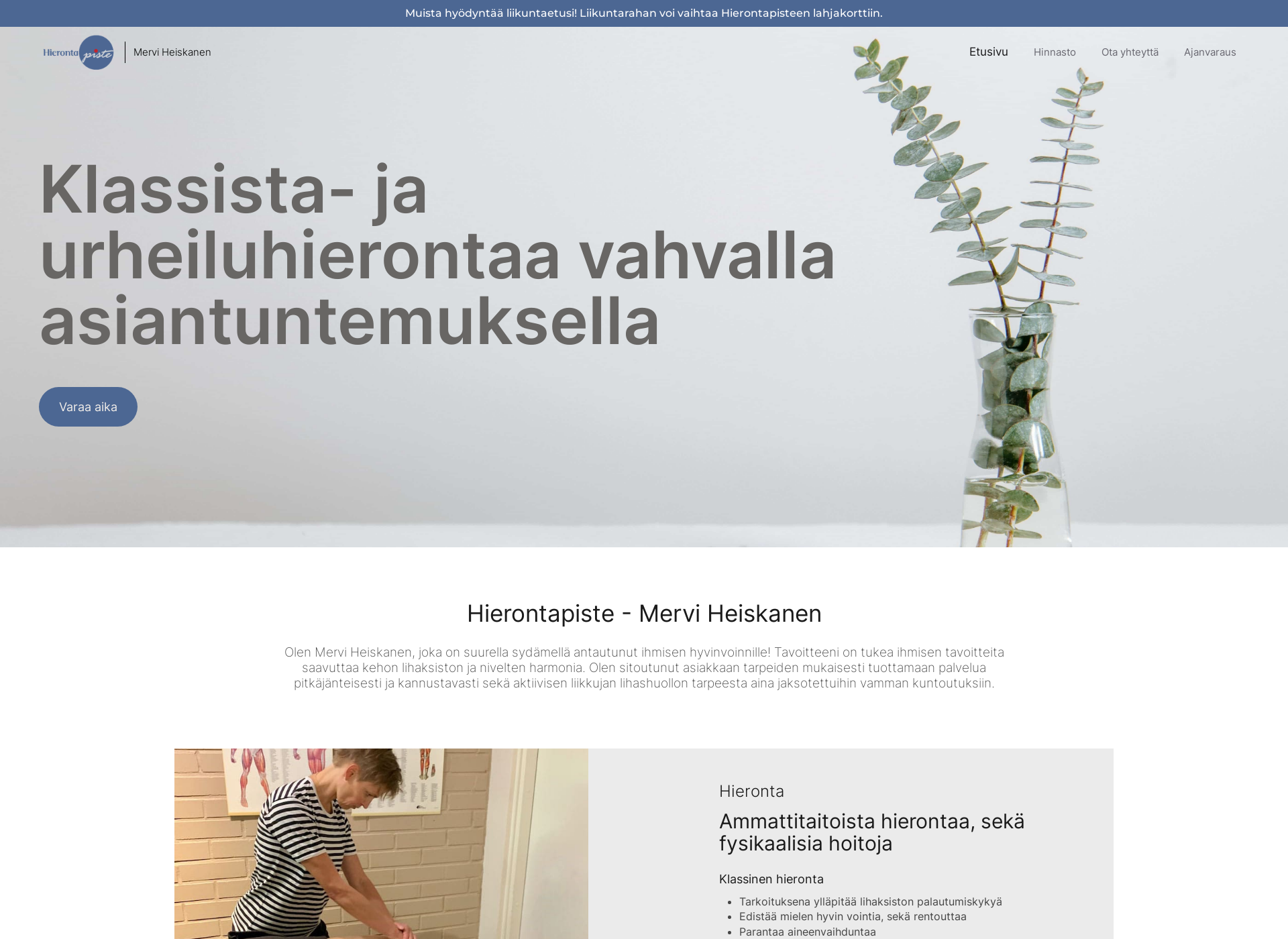 Näyttökuva hierontapistemerviheiskanen.fi