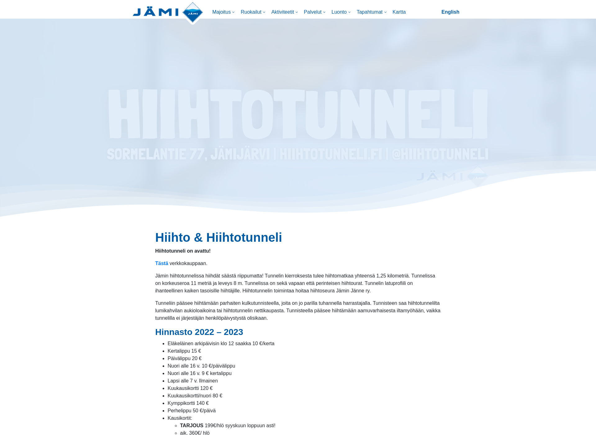 Skärmdump för hiihtotunneli.fi