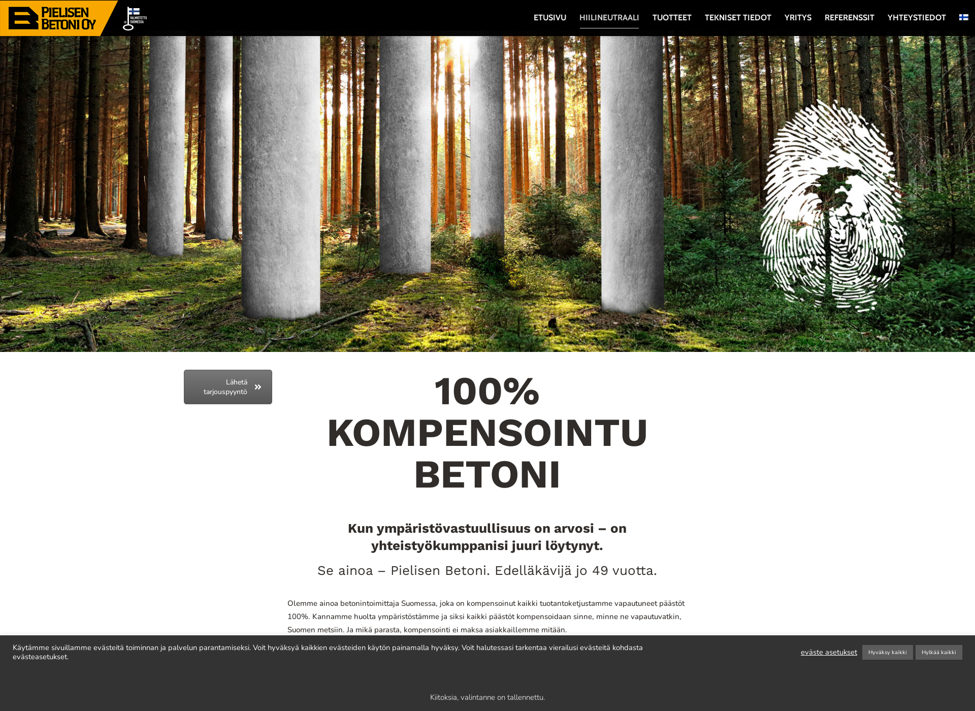 Skärmdump för hiilineutraalibetoni.fi