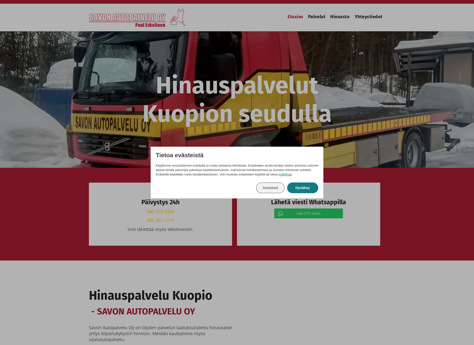 Screenshot for hinauspalvelukuopio.fi