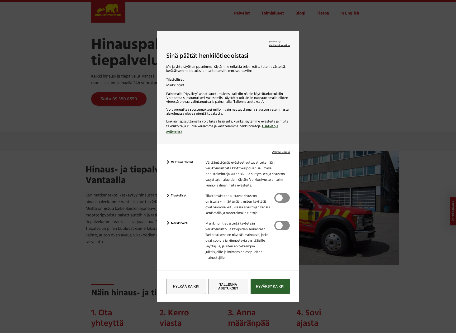 Screenshot for hinauspalveluvantaa.fi