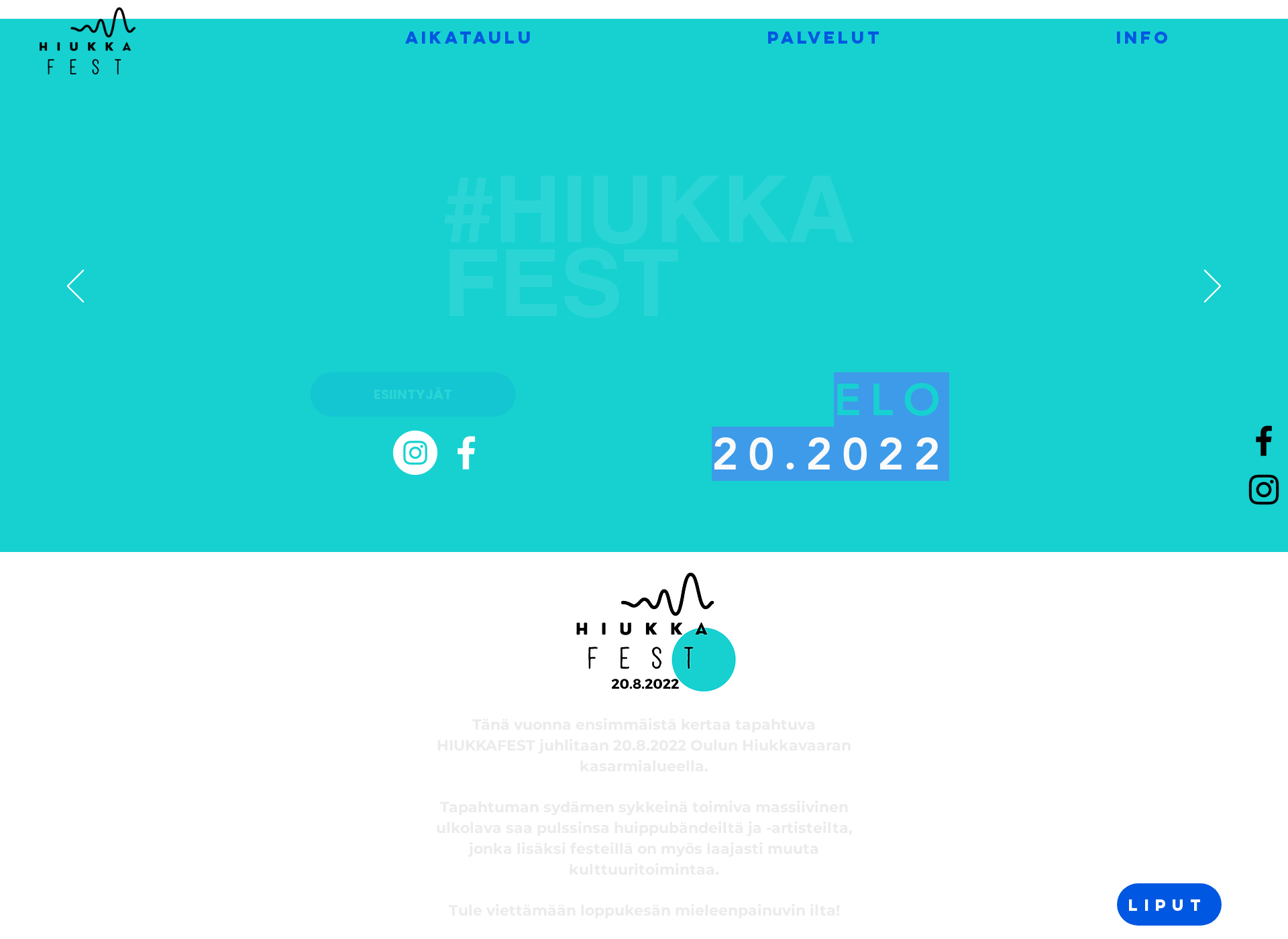 Skärmdump för hiukkafest.fi