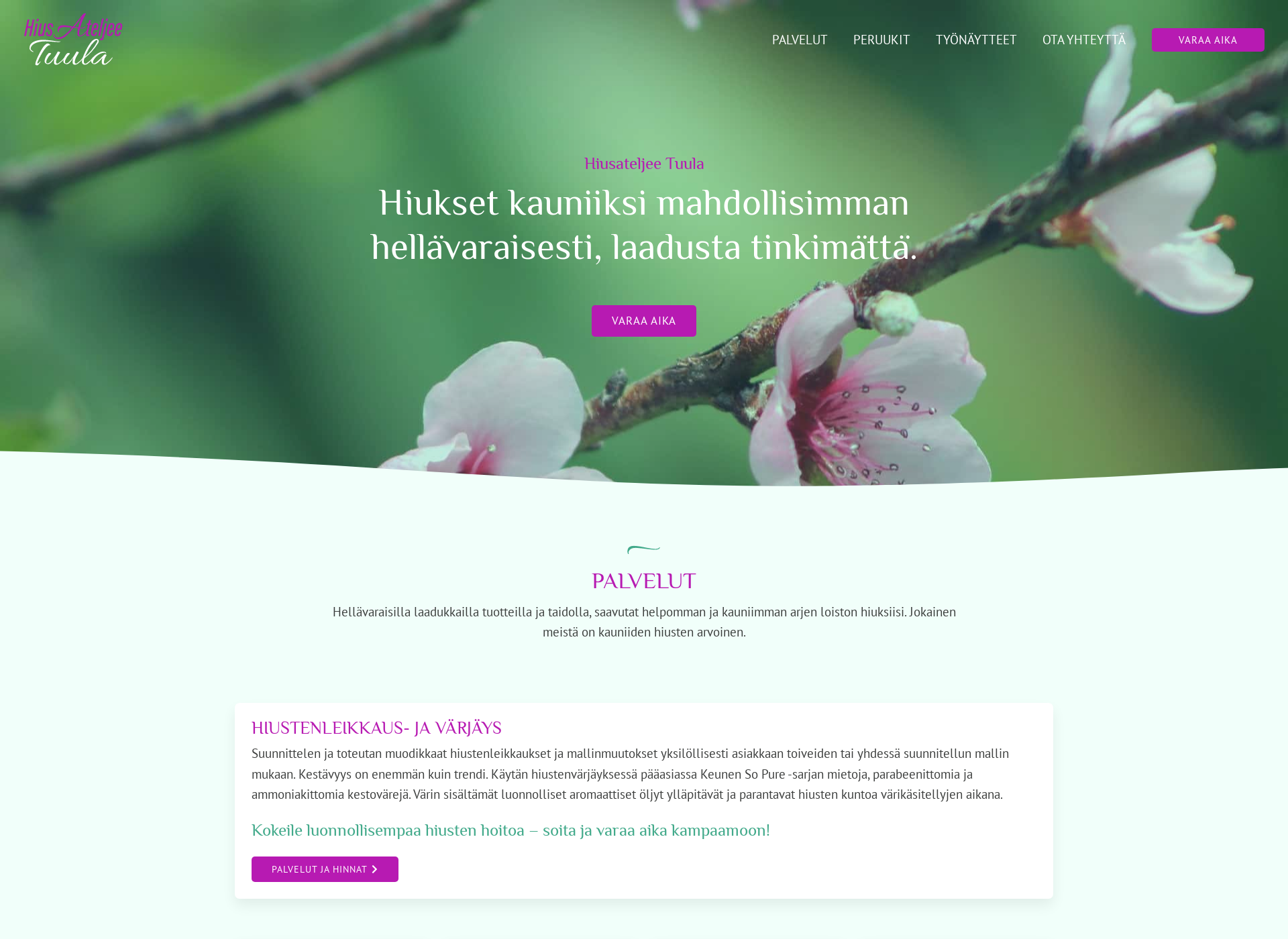 Skärmdump för hiusateljeetuula.fi