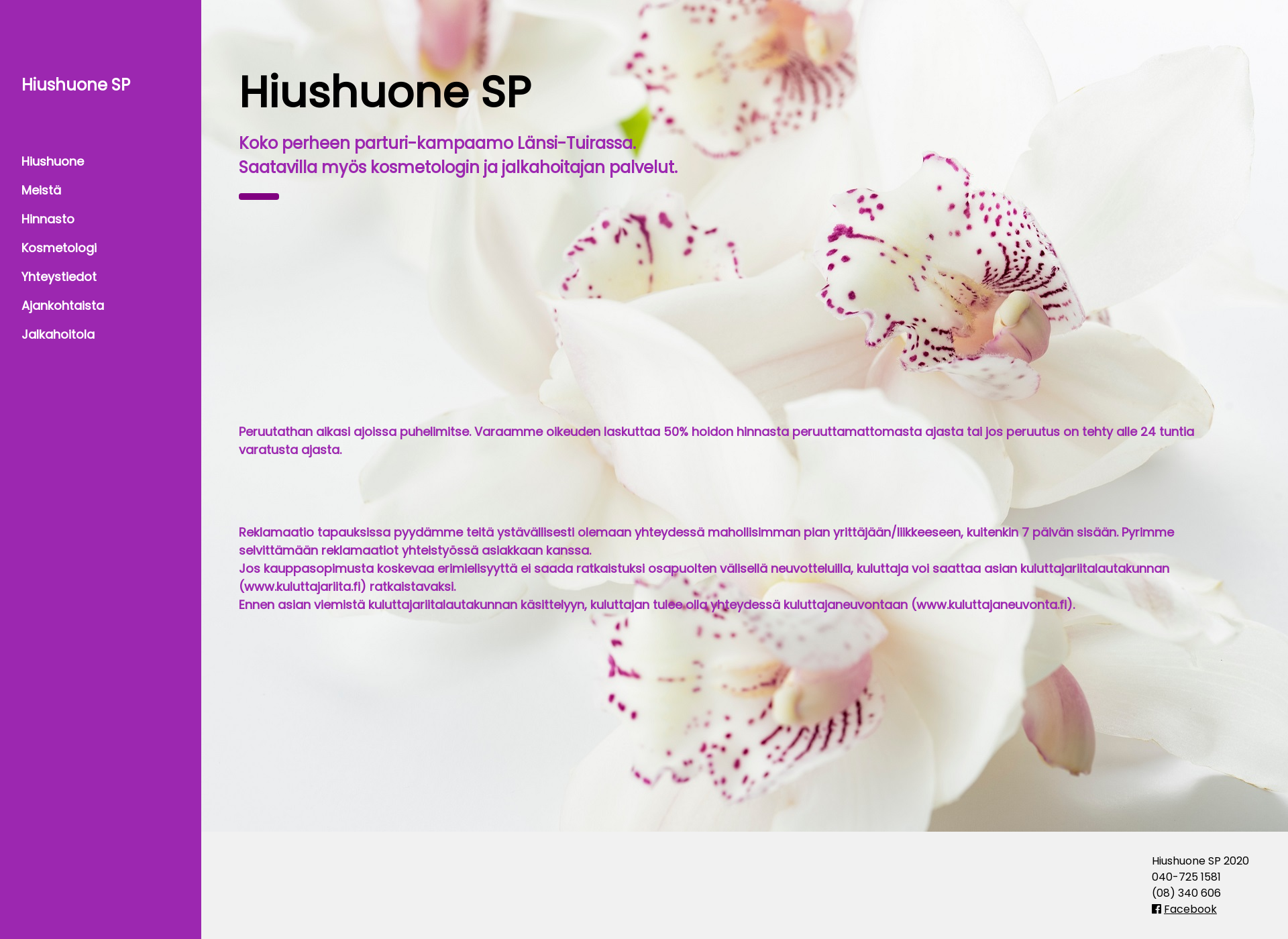 Skärmdump för hiushuonesp.fi