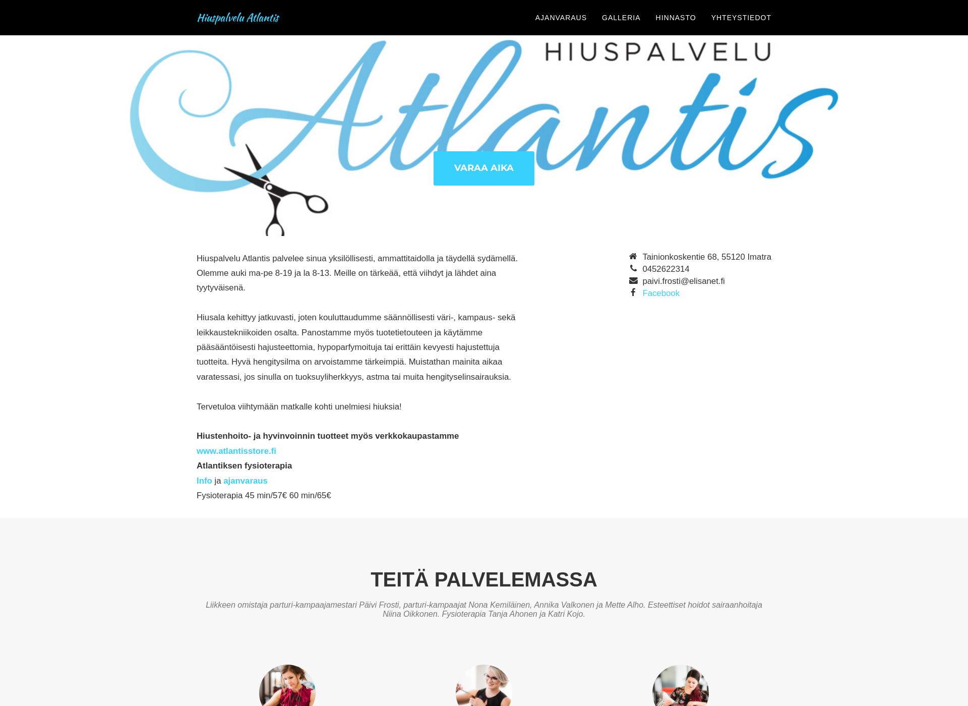 Skärmdump för hiuspalveluatlantis.fi