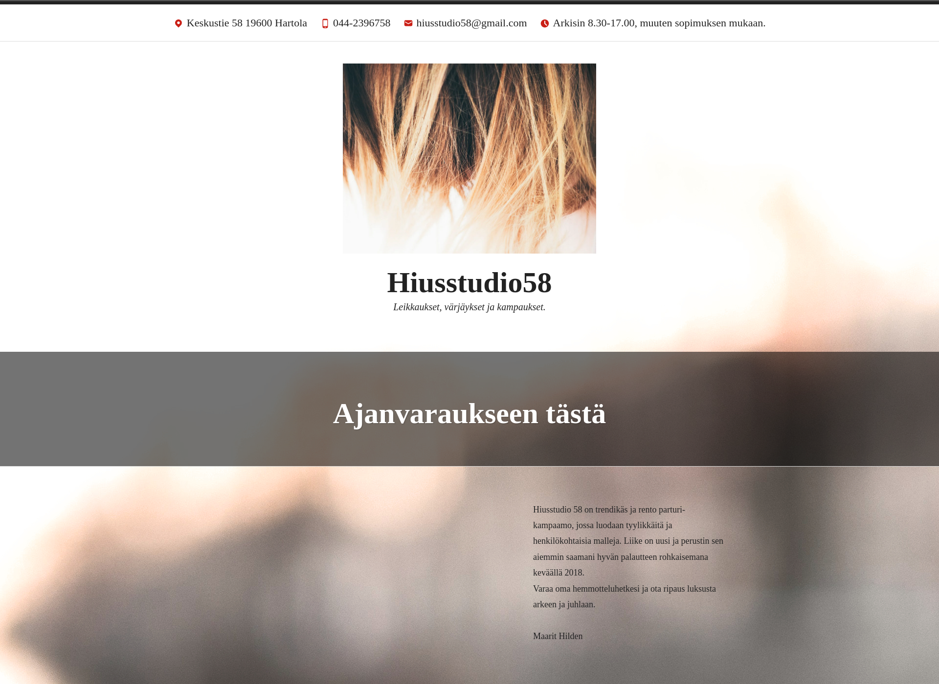 Skärmdump för hiusstudio58.fi