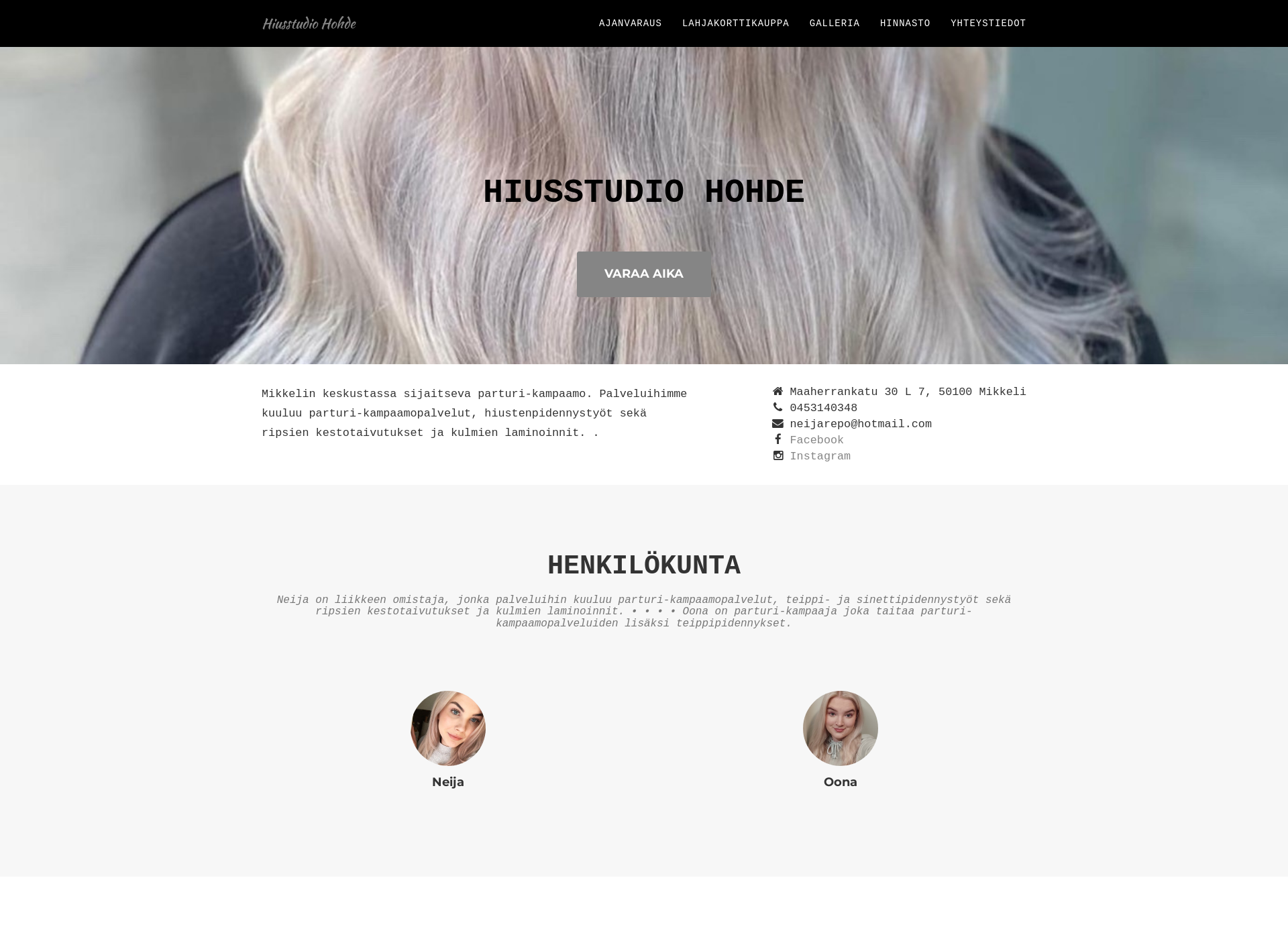 Skärmdump för hiusstudiohohde.fi