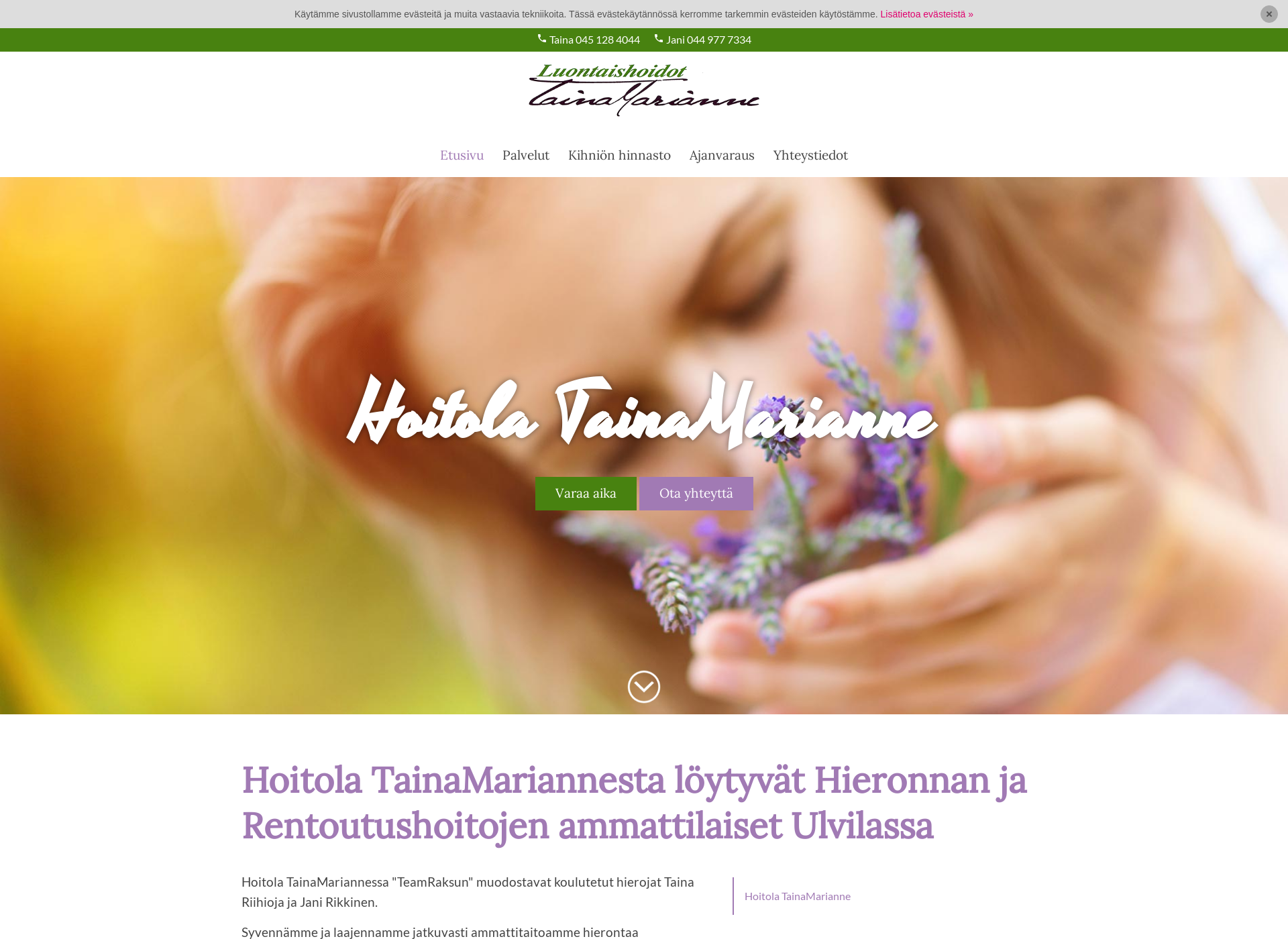 Skärmdump för hoitolatainamarianne.fi