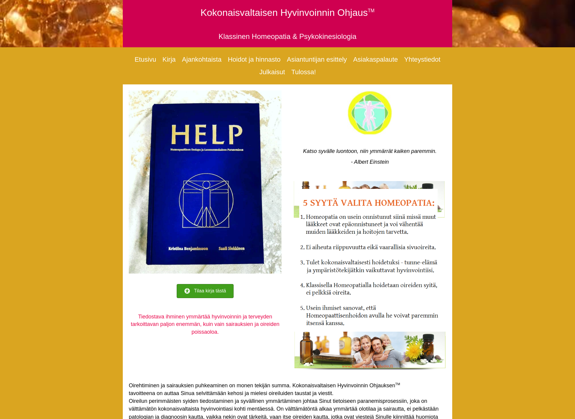 Skärmdump för homeopaattinenhoito.fi