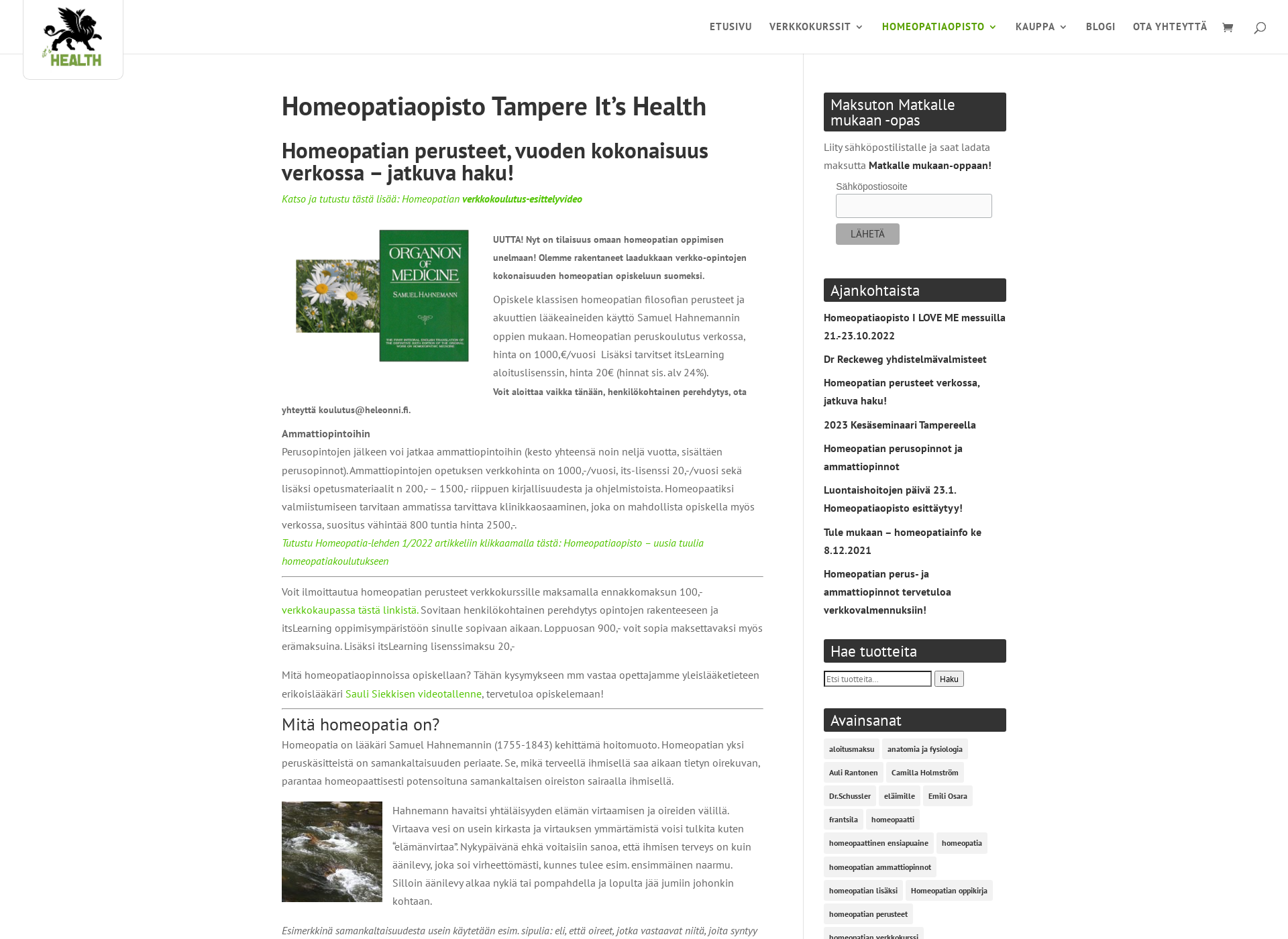 Skärmdump för homeopatiaopisto.fi