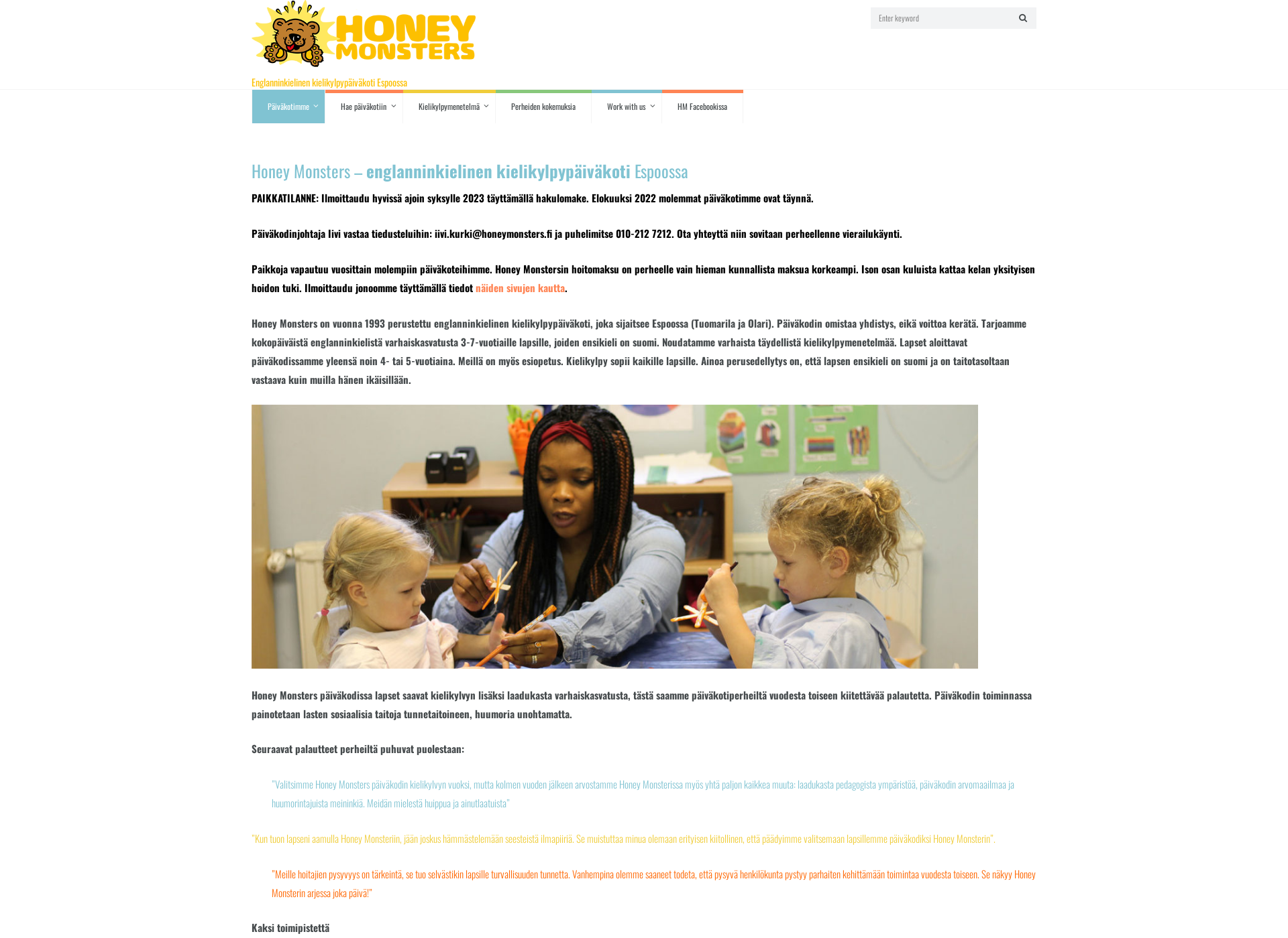 Skärmdump för honeymonsters.fi