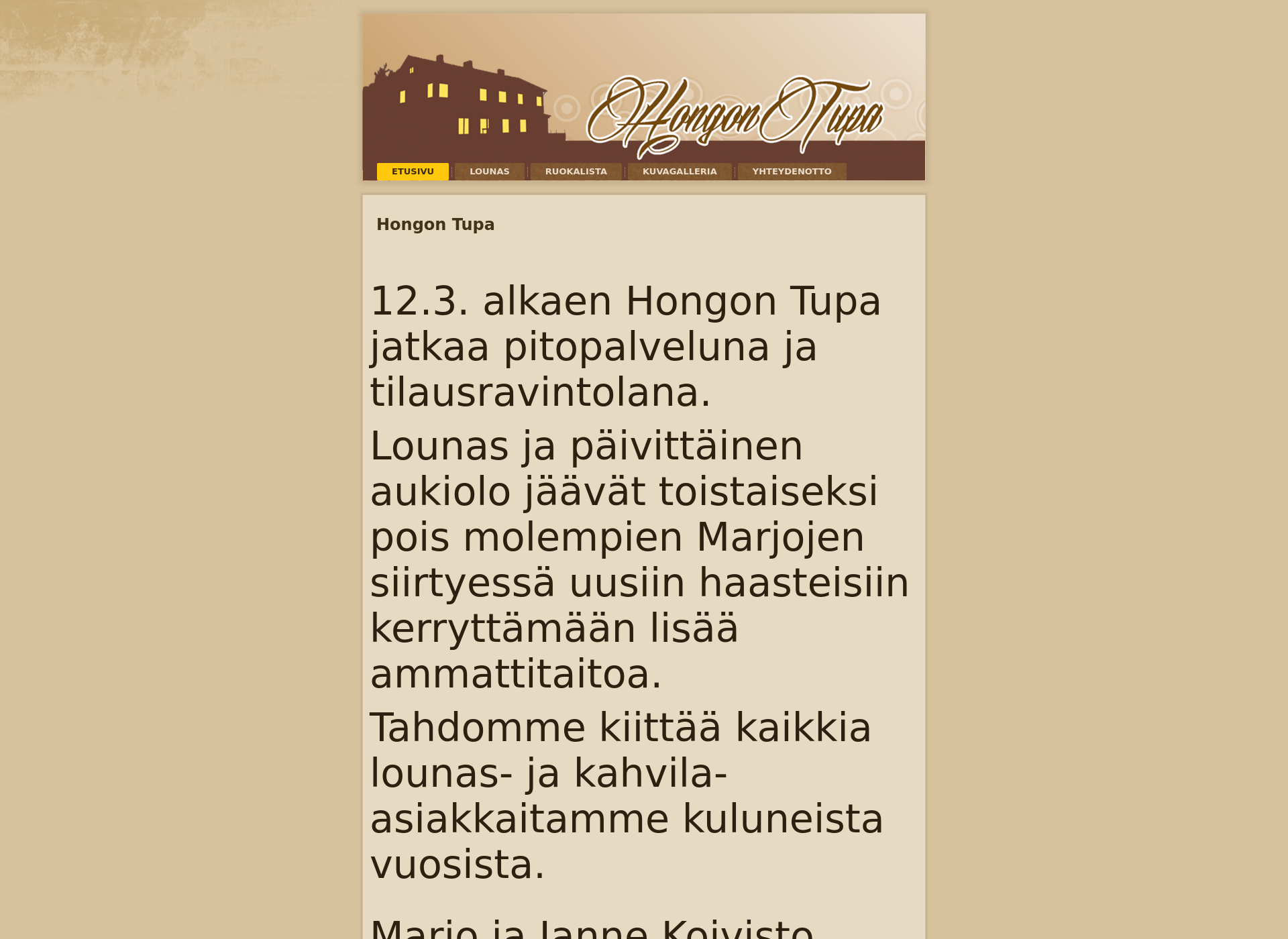 Näyttökuva hongontupa.fi