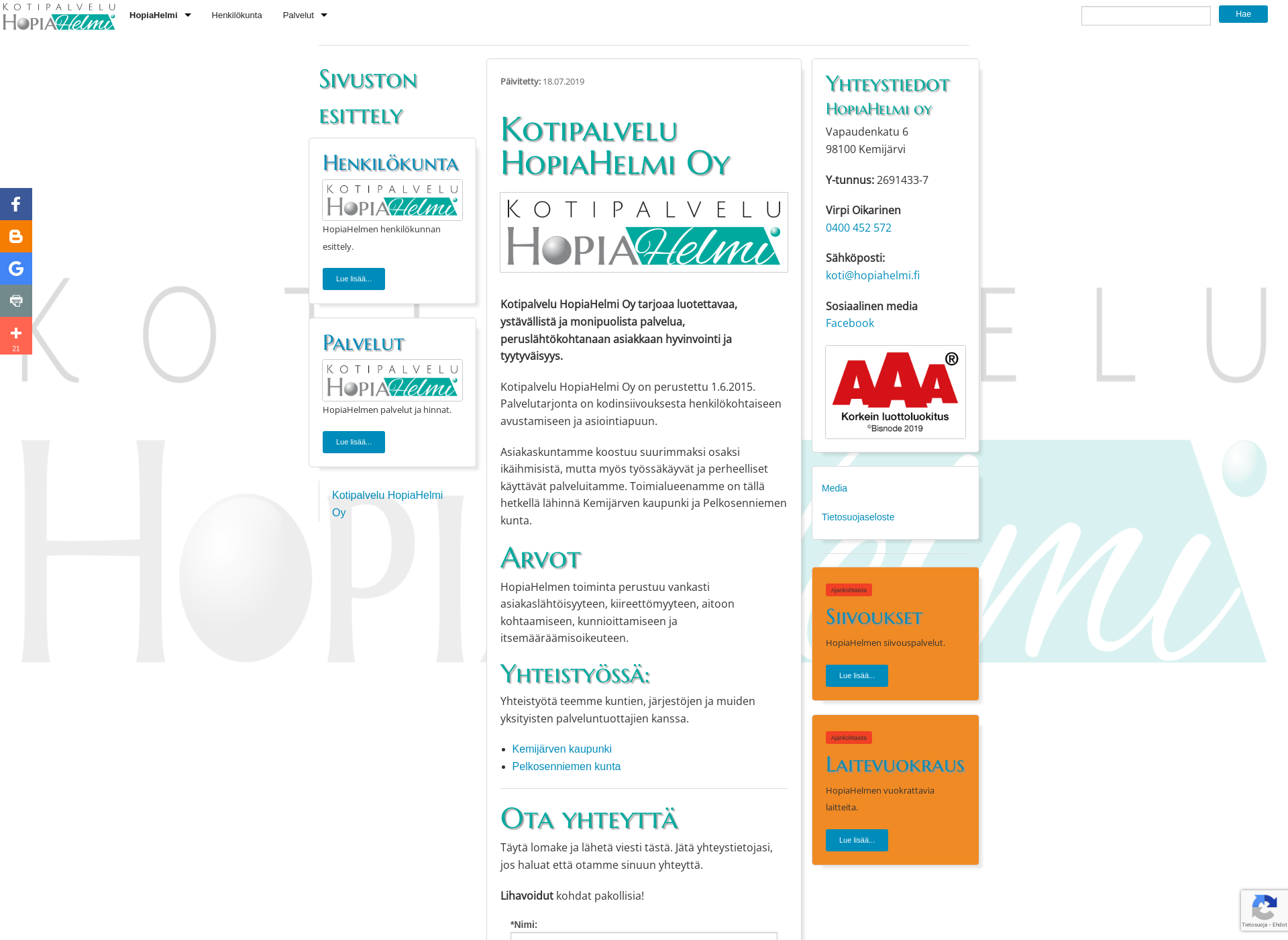 Screenshot for hopiahelmi.fi