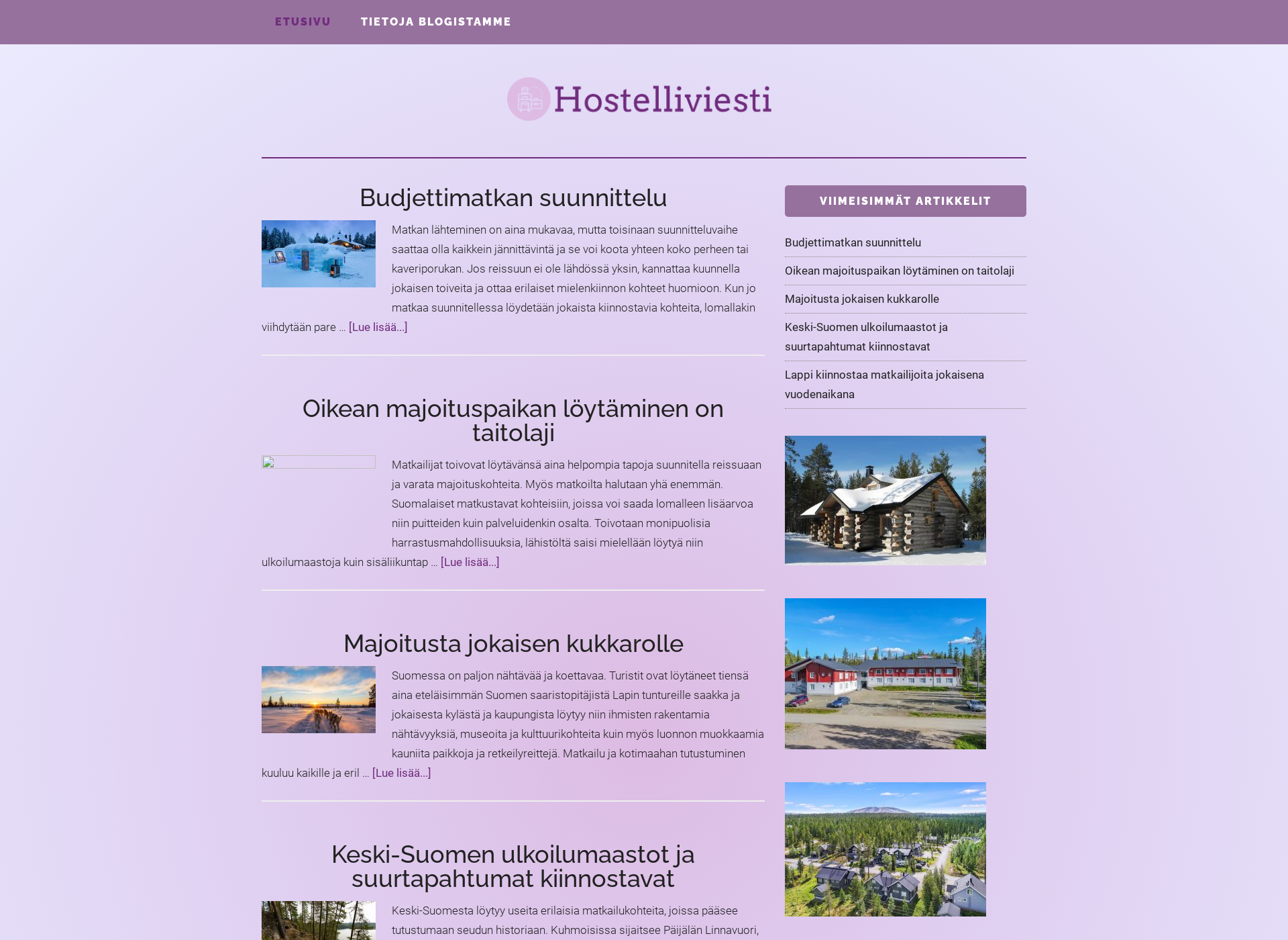 Skärmdump för hostelliviesti.fi