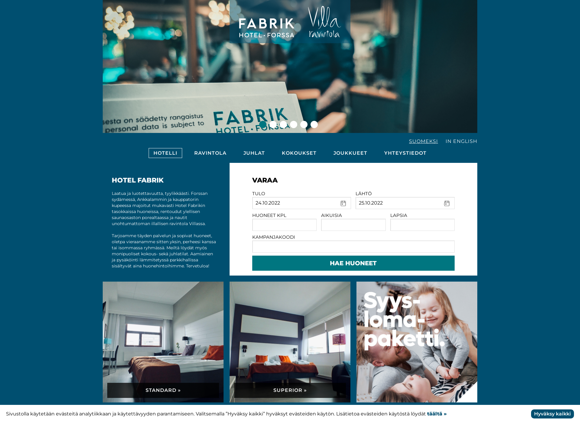 Screenshot for hotelfabrik.fi