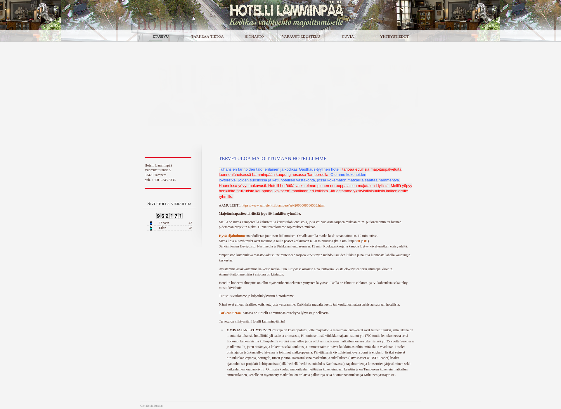 Skärmdump för hotellilamminpaa.fi