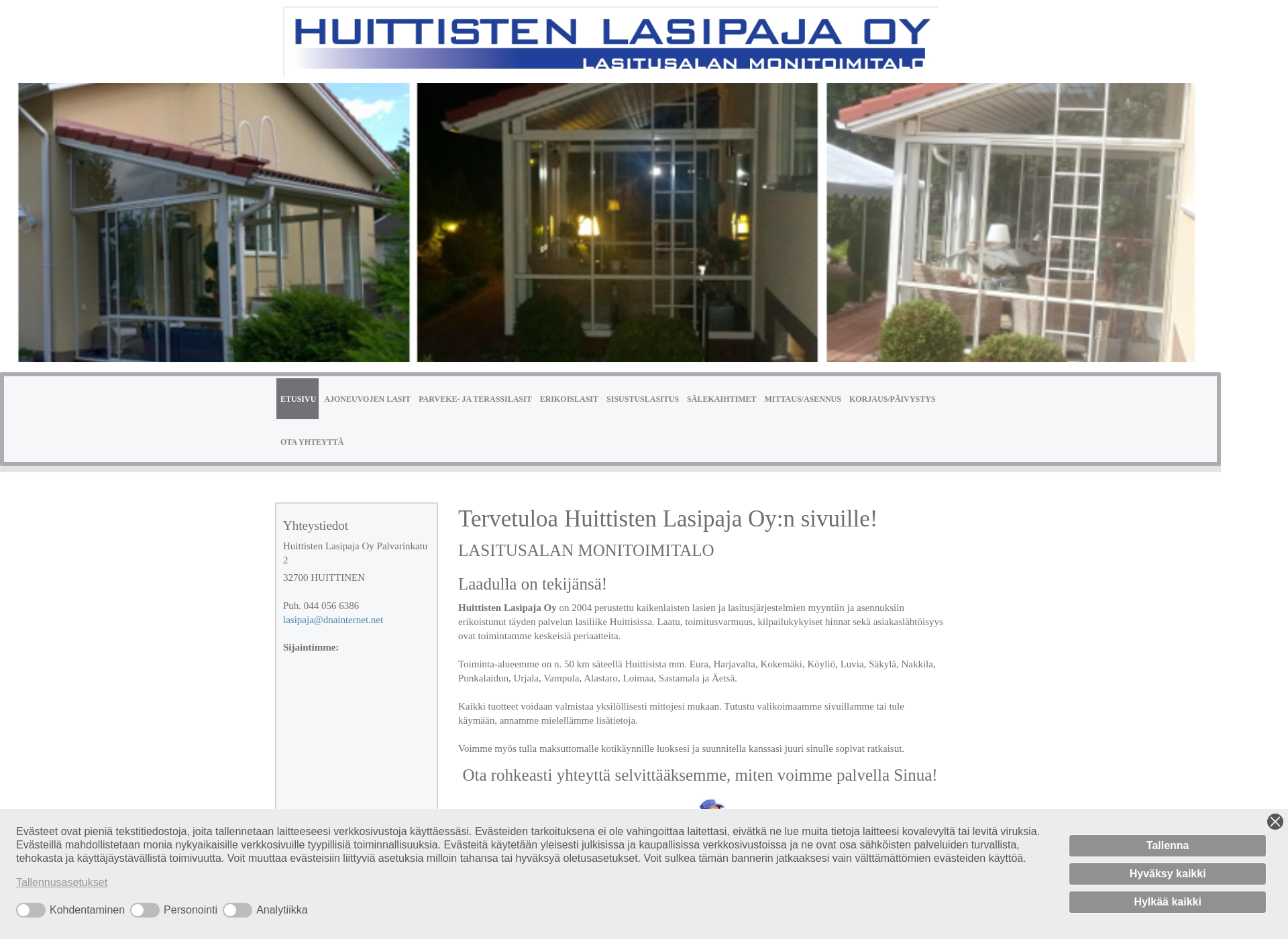 Skärmdump för huittistenlasipaja.fi