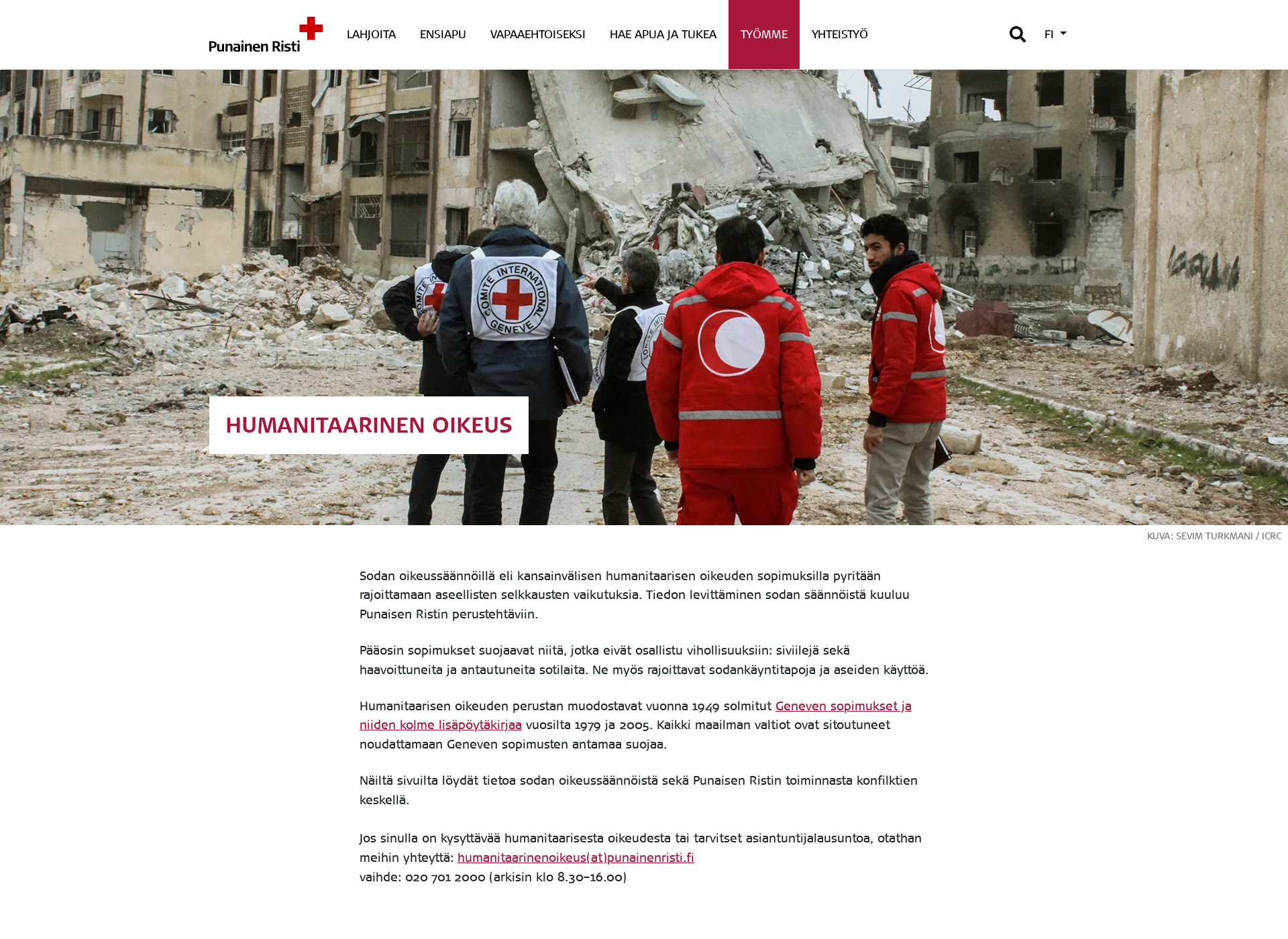 Skärmdump för humanitaarinenoikeus.fi