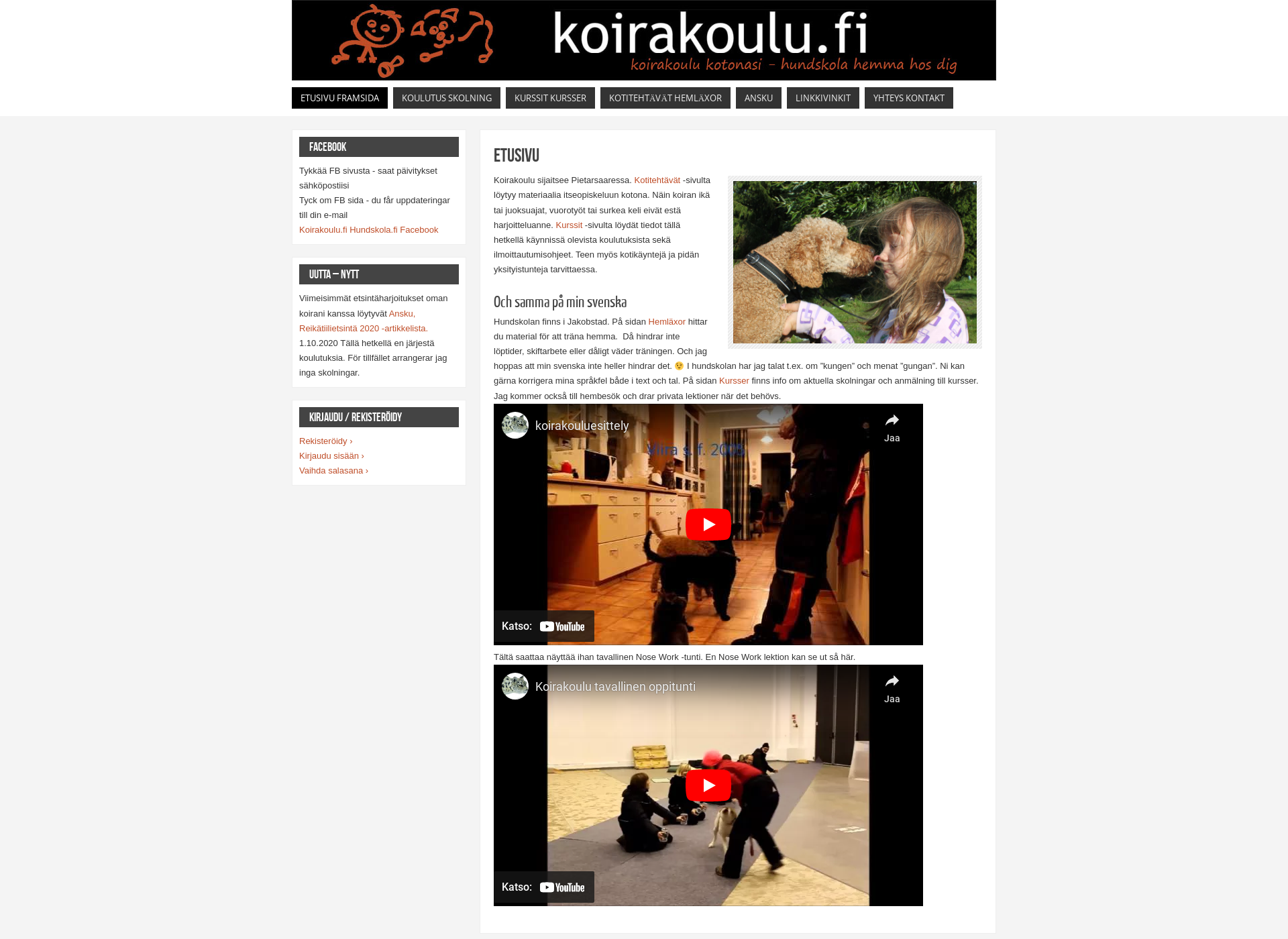 Skärmdump för hundskola.fi