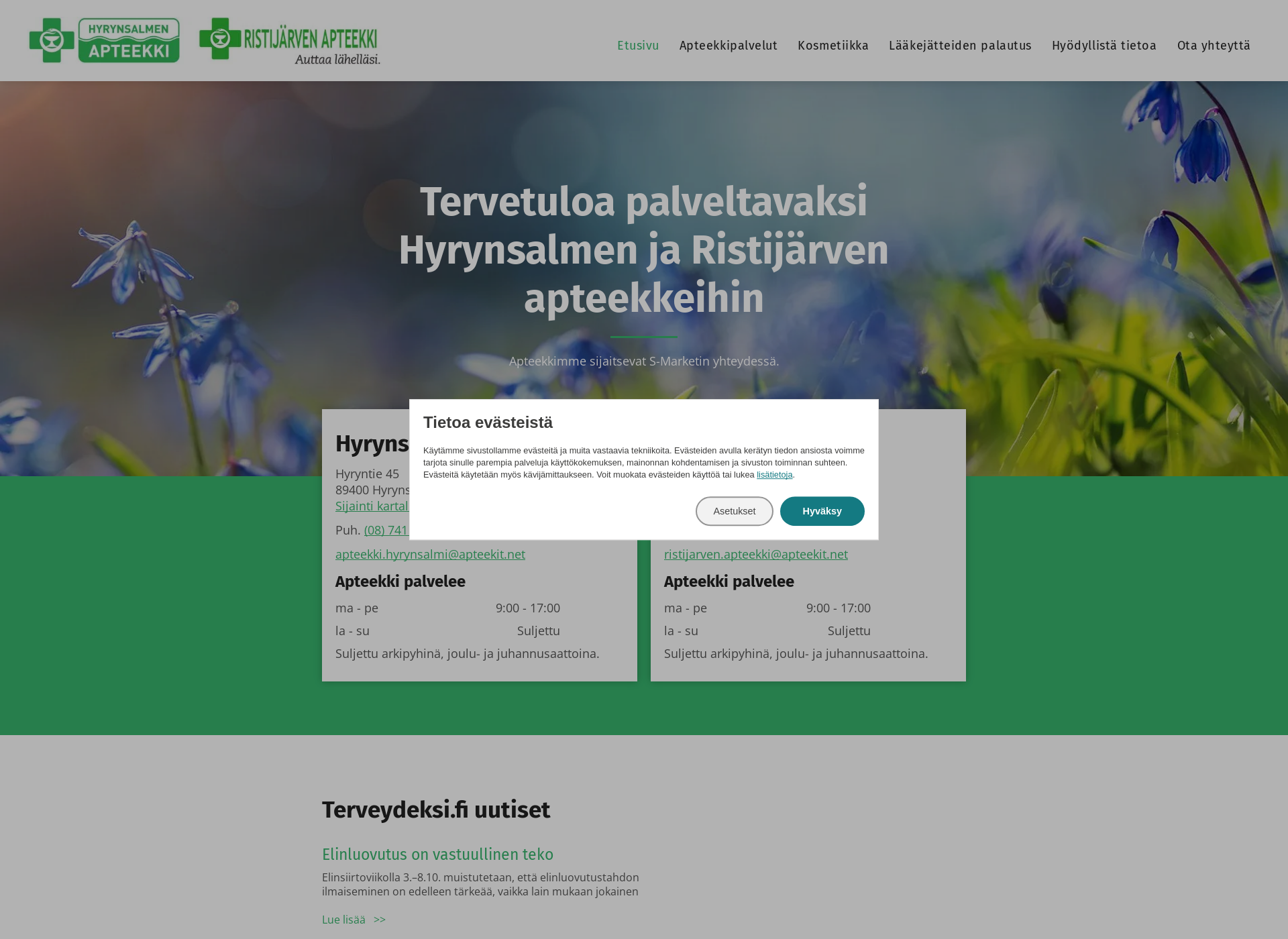 Skärmdump för hyrynsalmenapteekki.fi