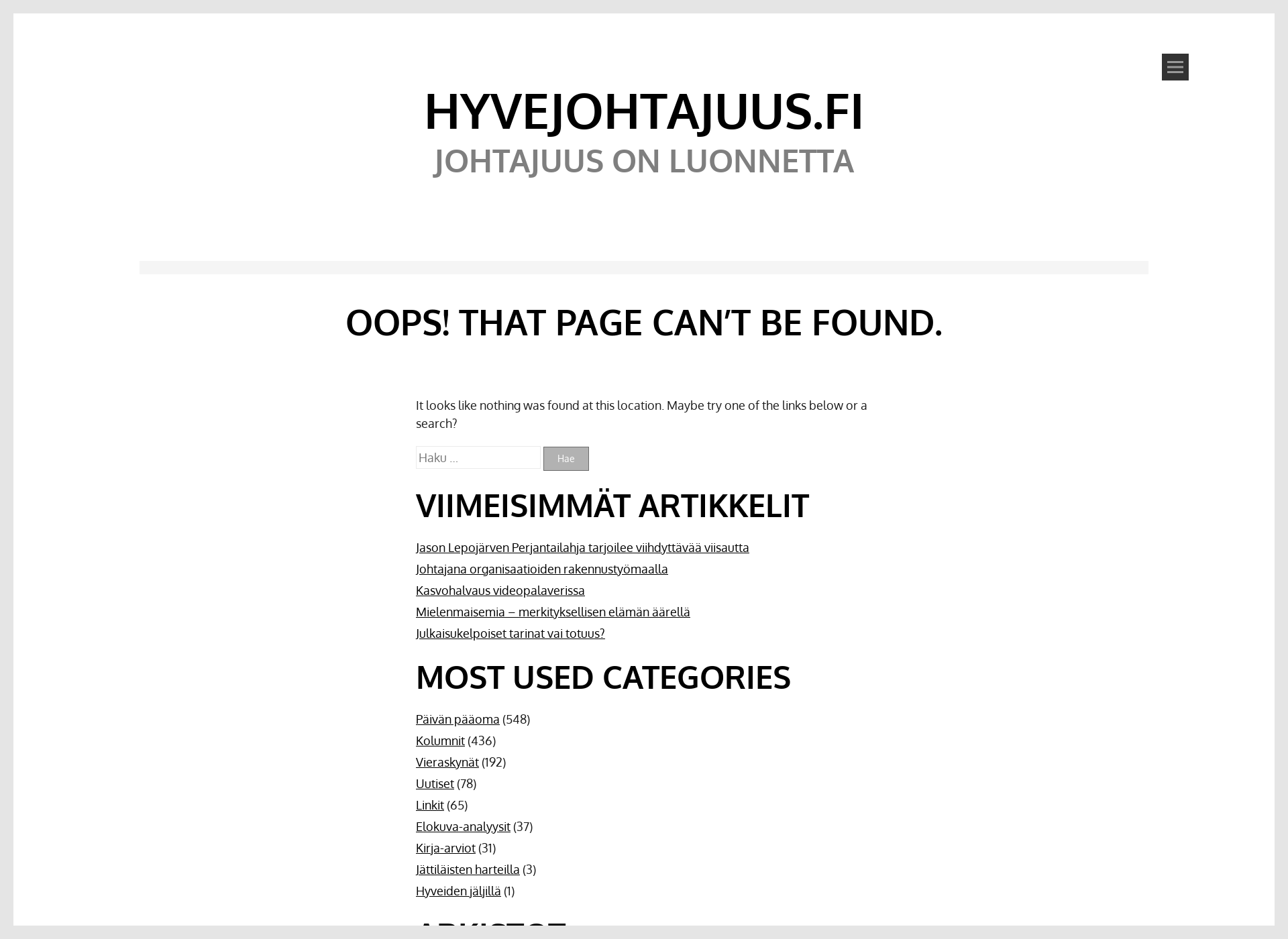 Skärmdump för hyvejohtajuus.fi