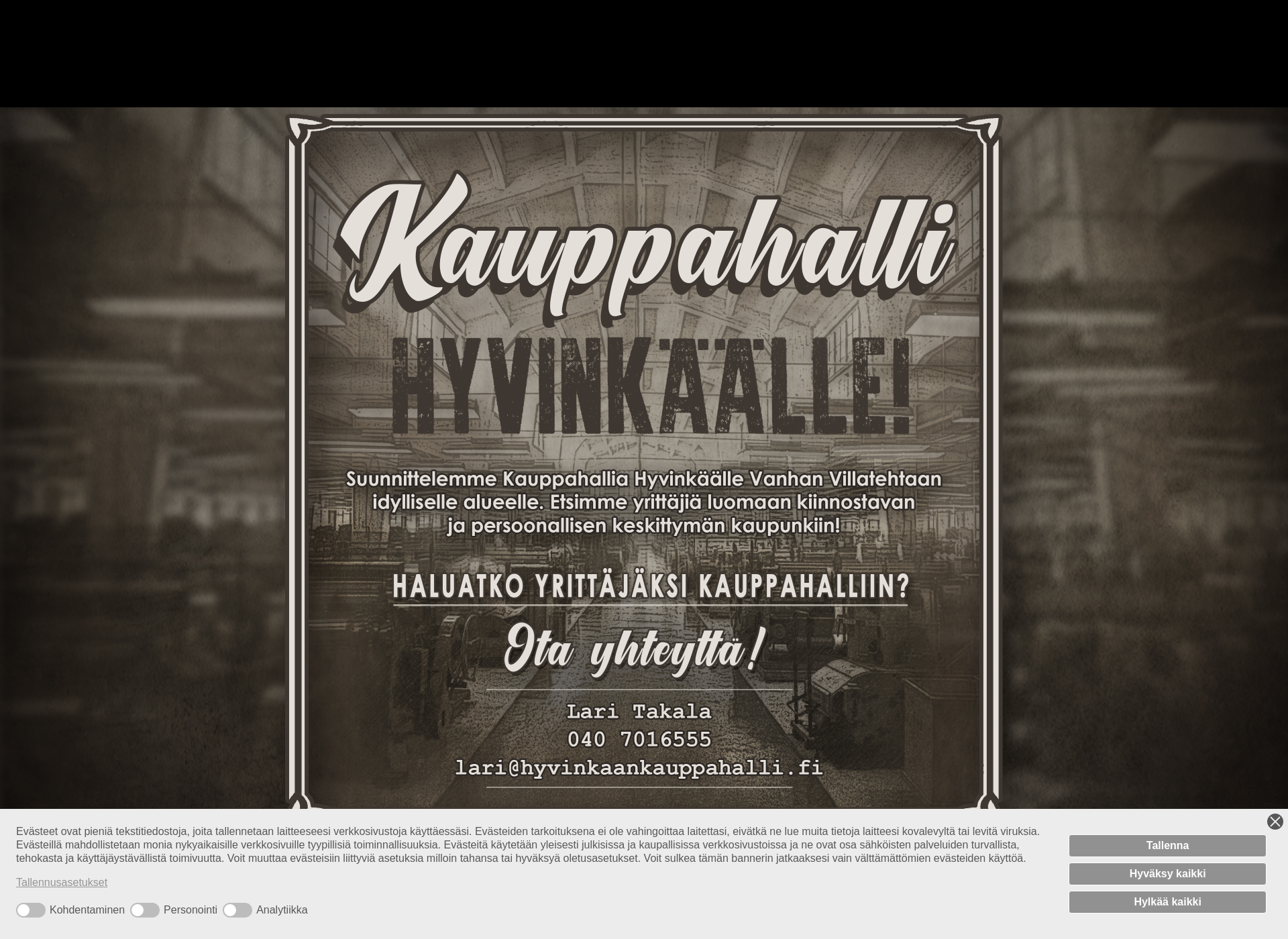 Skärmdump för hyvinkaankauppahalli.fi