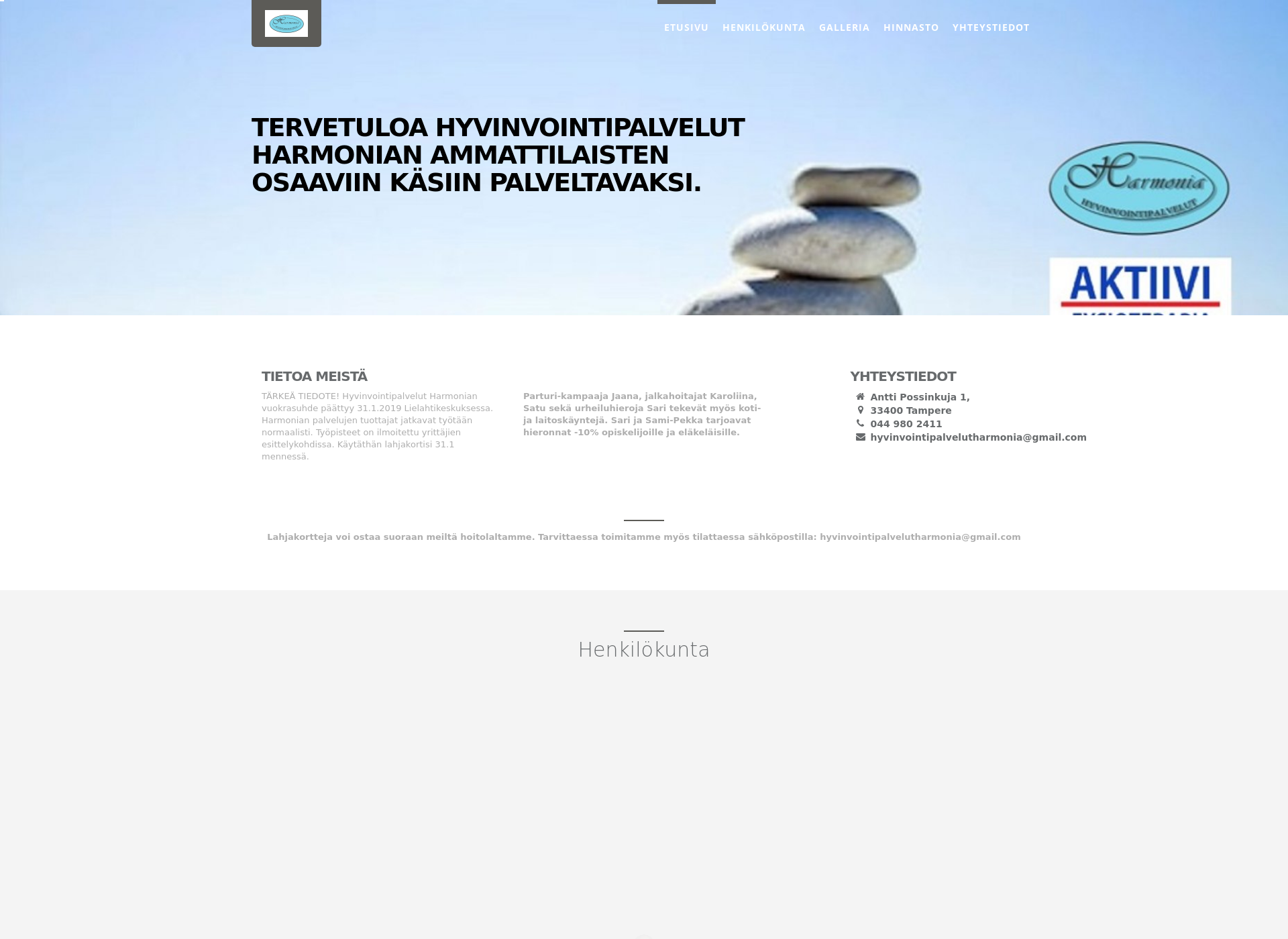 Skärmdump för hyvinvointipalvelutharmonia.fi